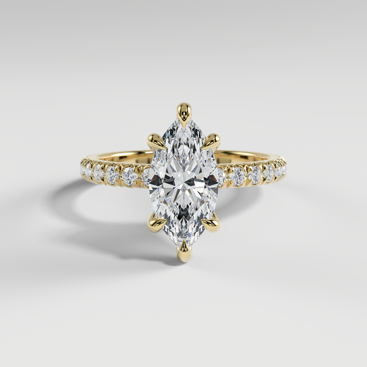 GRACE - Marquise Solitaire Engagement Ring with Pavé Diamond Band and Open Basket Setting