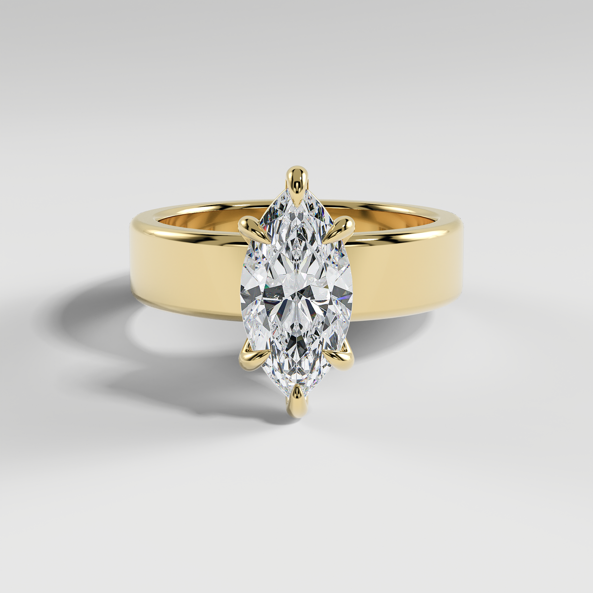STELLA - Marquise 5mm Flat Solitaire Engagement Ring with Hidden Halo and Polished Band