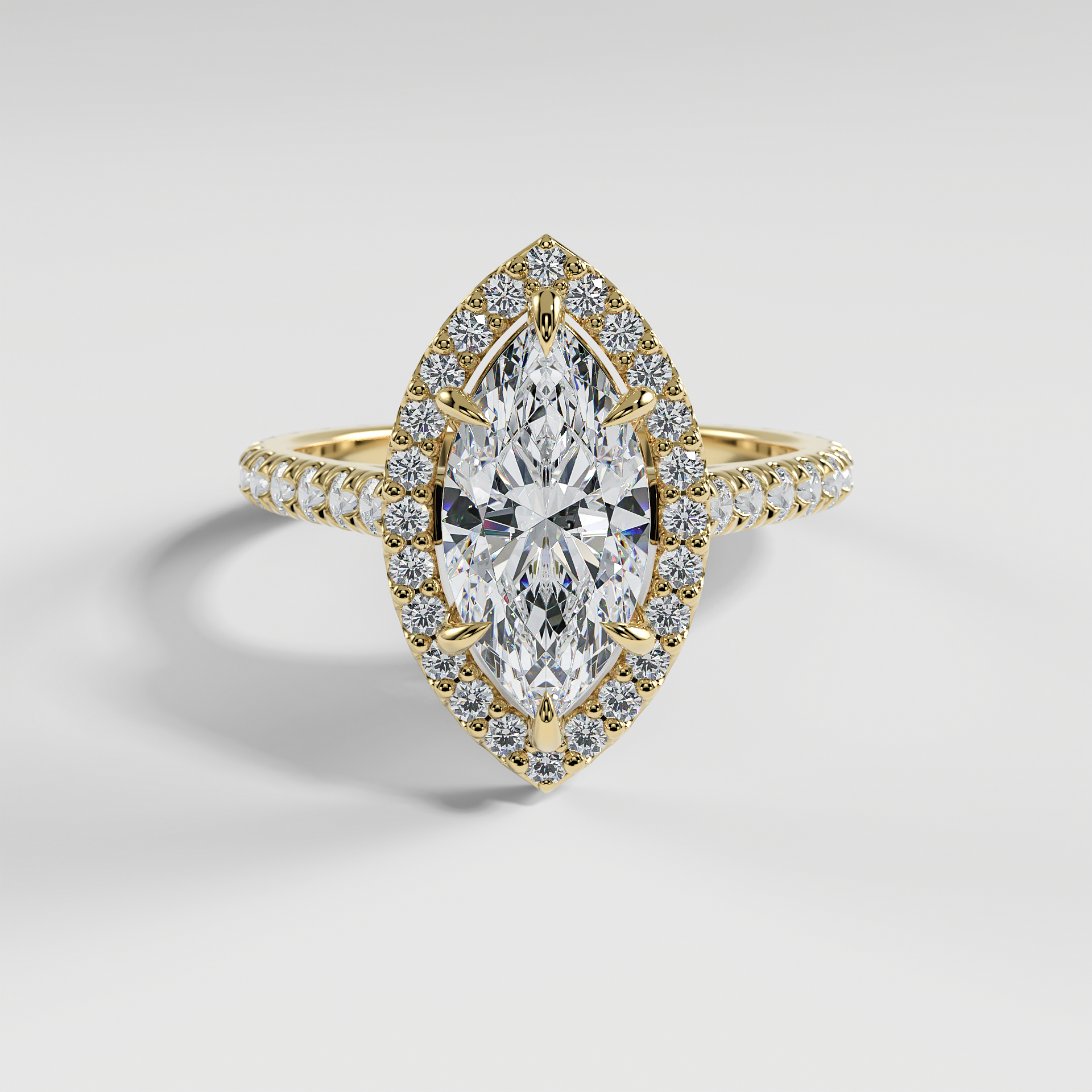 SOFIA - Marquise Halo Engagement Ring with Pavé Diamond Cathedral Band