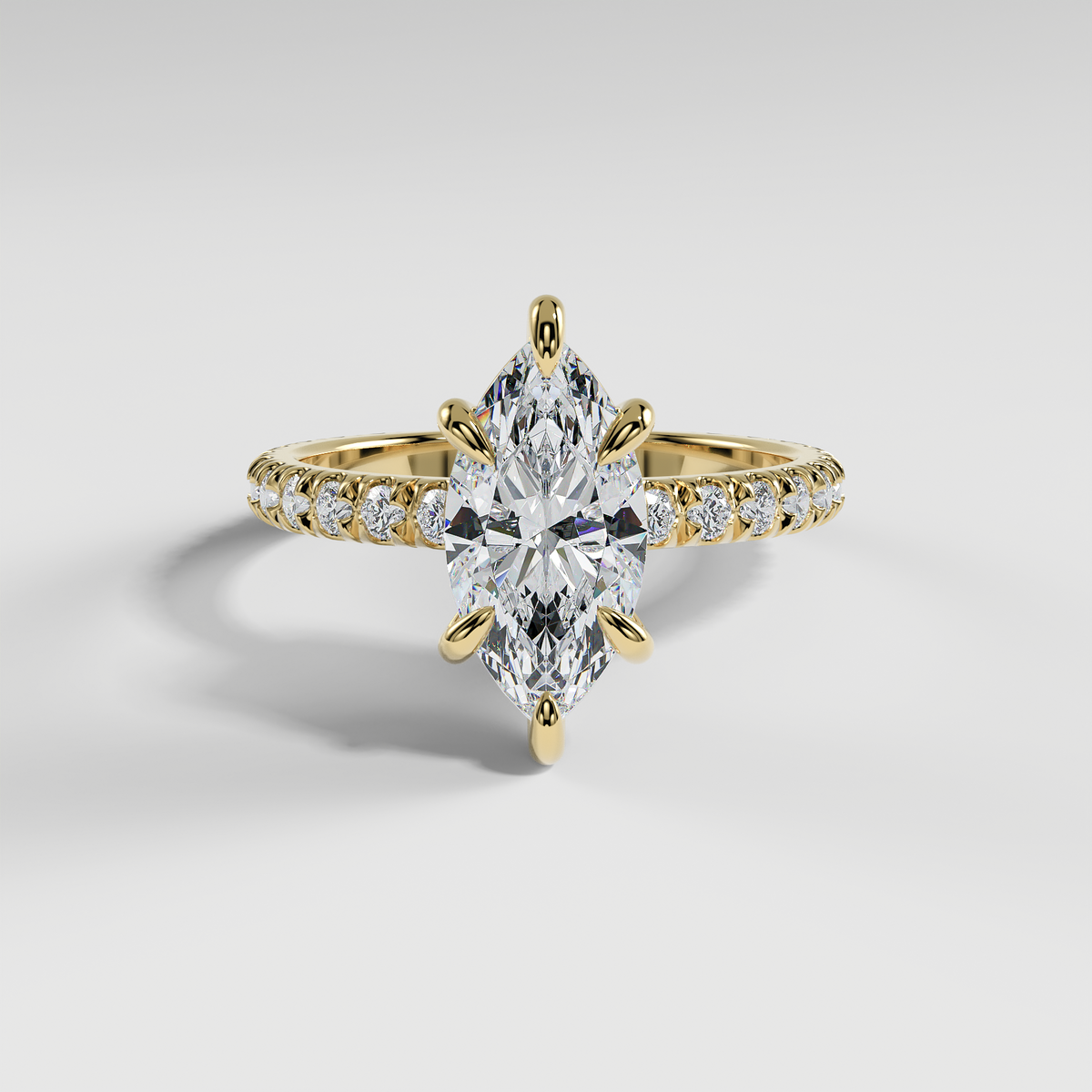 ELIZABETH - Marquise Solitaire Engagement Ring with Pavé Diamond Hidden Halo and Low-Set Donut Basket