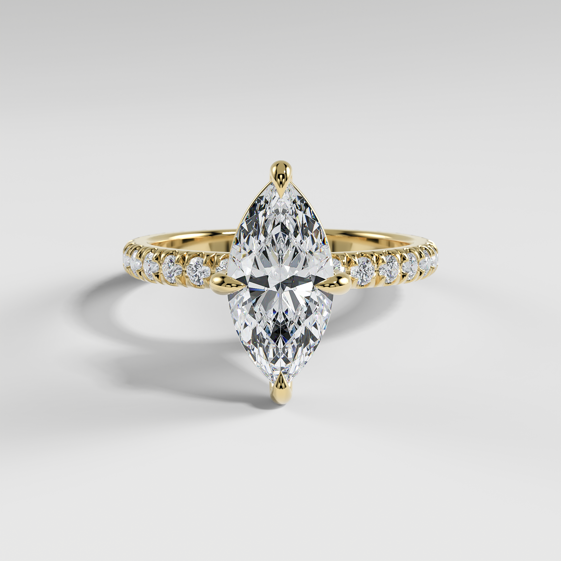 ANNA - Marquise North–South Solitaire Engagement Ring with Pavé Diamond