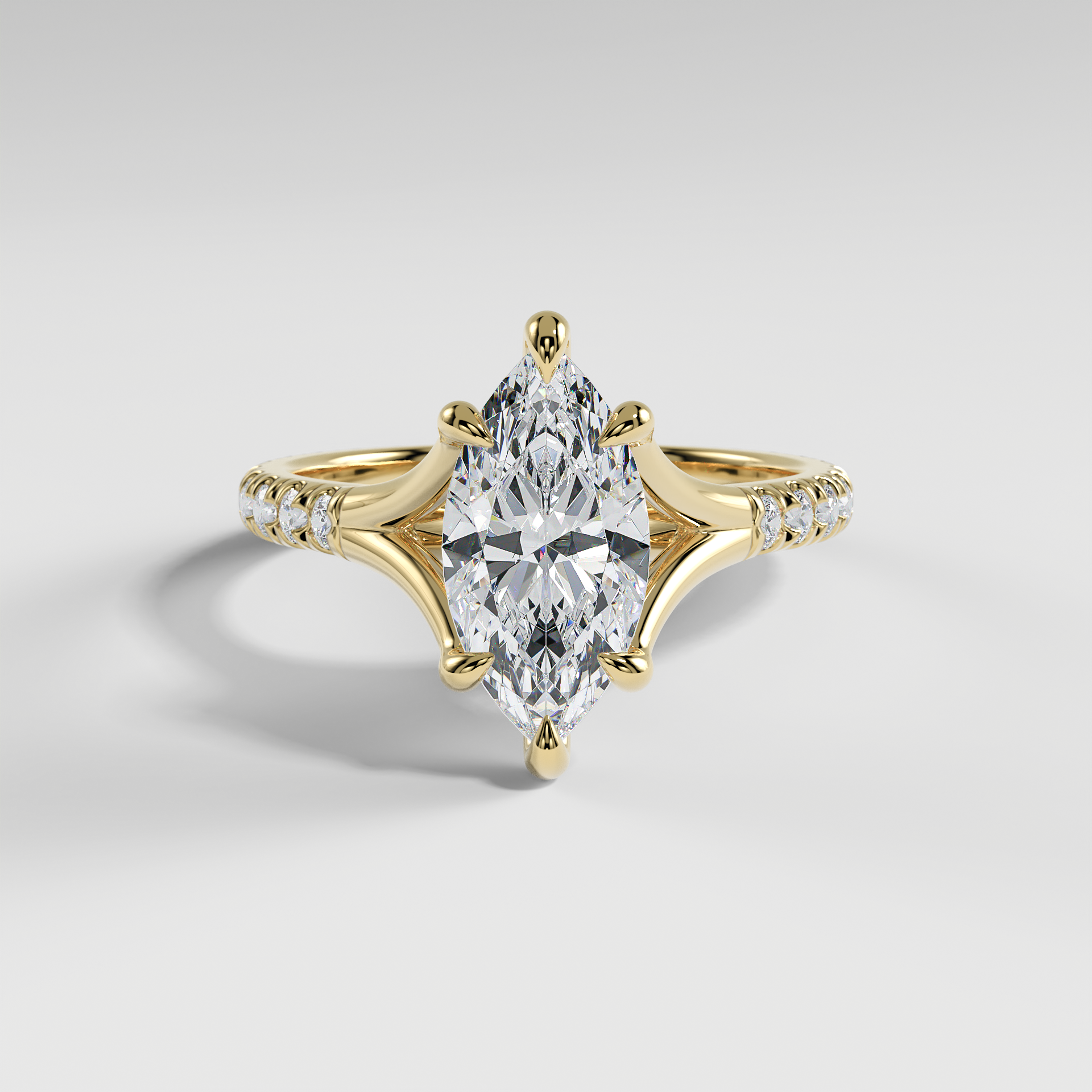 VICTORIA - Marquise Solitaire Engagement Ring with Pavé Diamond Split Band