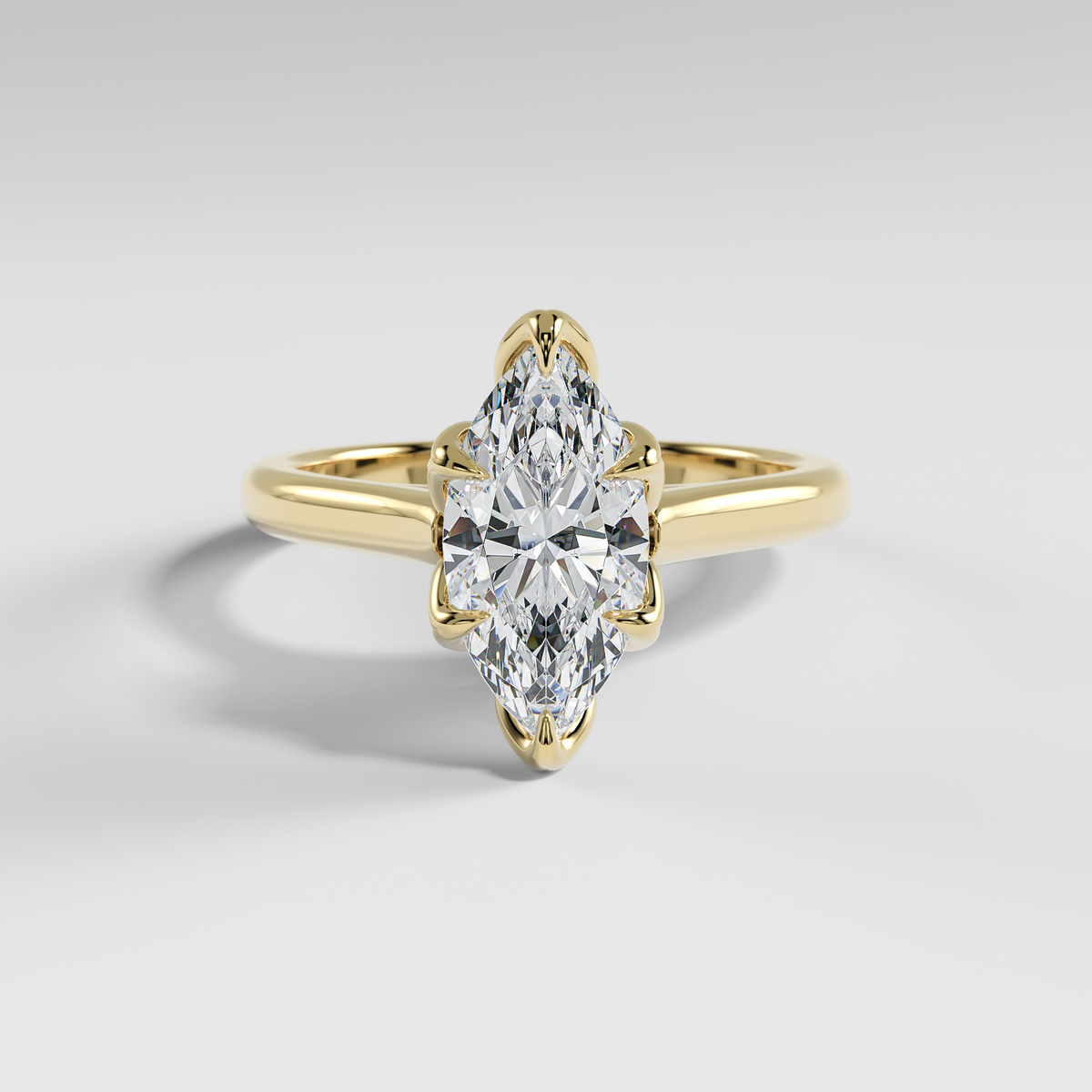 GEORGIA - Marquise Solitaire Engagement Ring with Polished Cathedral Band and Lotus Basket