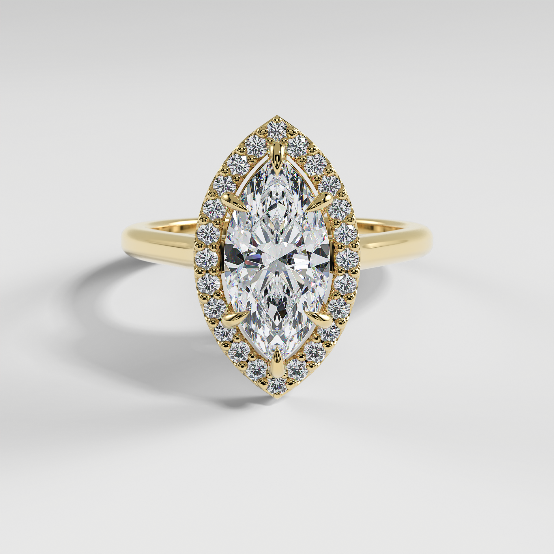 LULU - Marquise Halo Engagement Ring with Polished Cathedral Band
