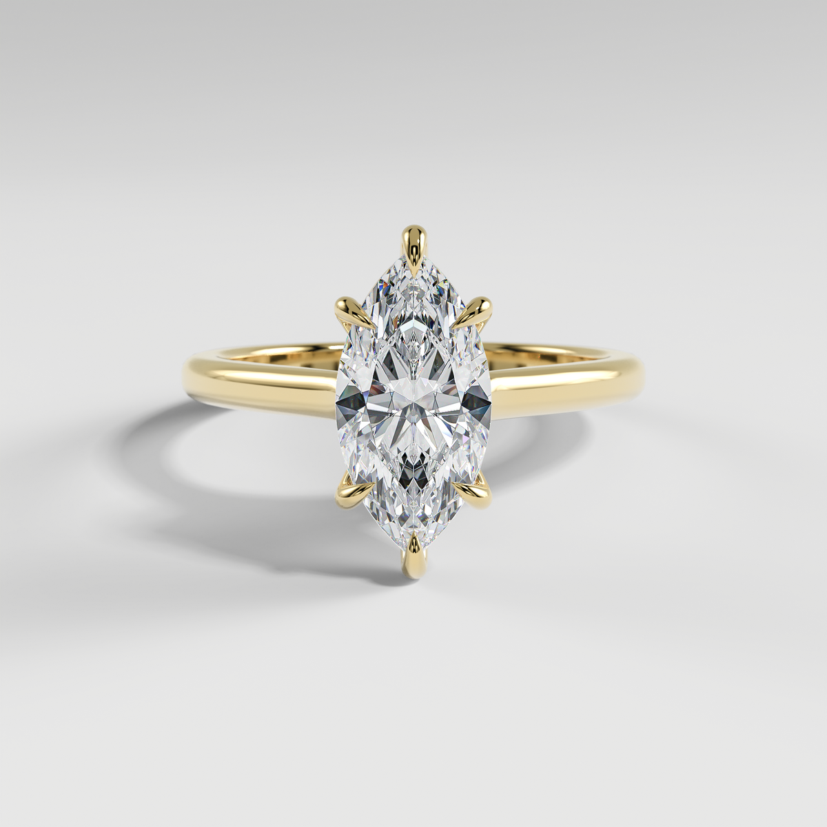 EMMA - Marquise Solitaire Engagement Ring with Hidden Halo and Polished Cathedral Band