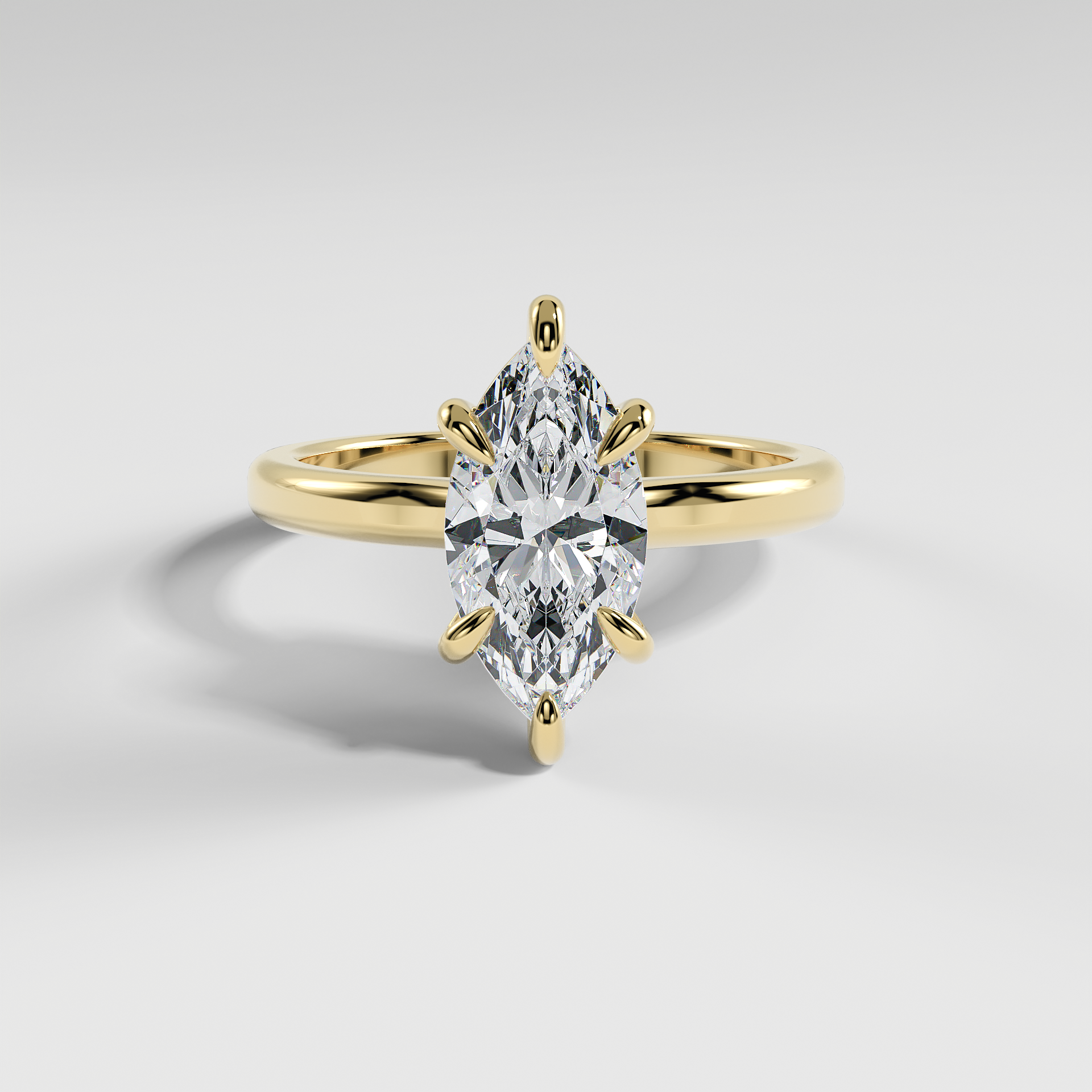 KAYLEE - Marquise Solitaire Engagement Ring with Hidden Halo and Low-Set Donut Basket Polished Band