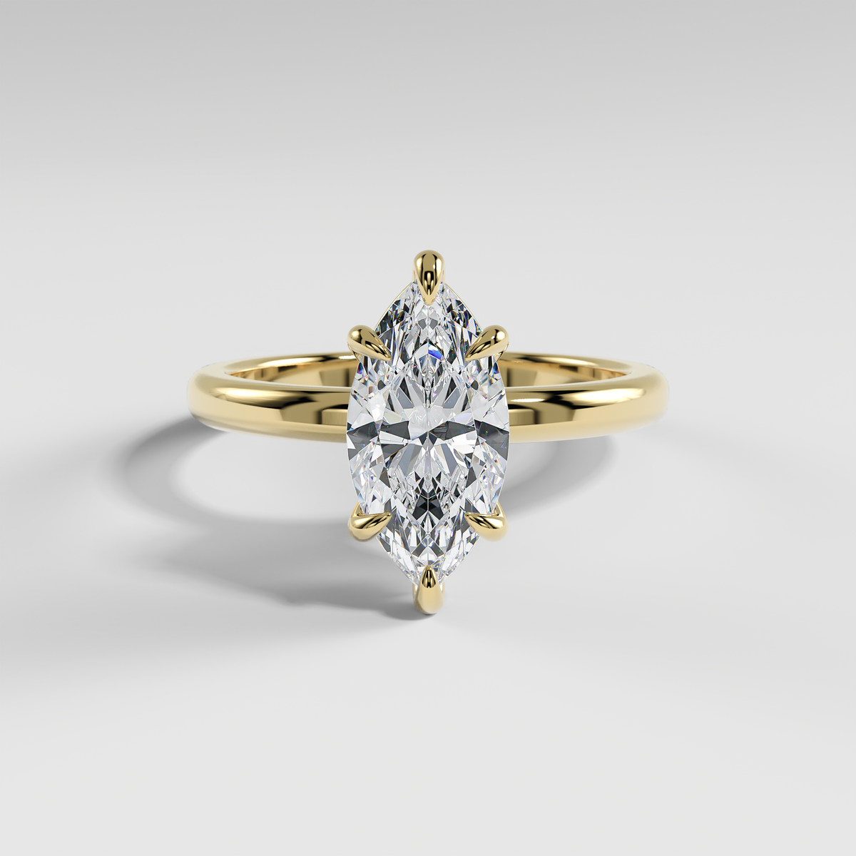LAURA - Marquise Solitaire Engagement Ring with Choker-Style Hidden Halo and Polished Band