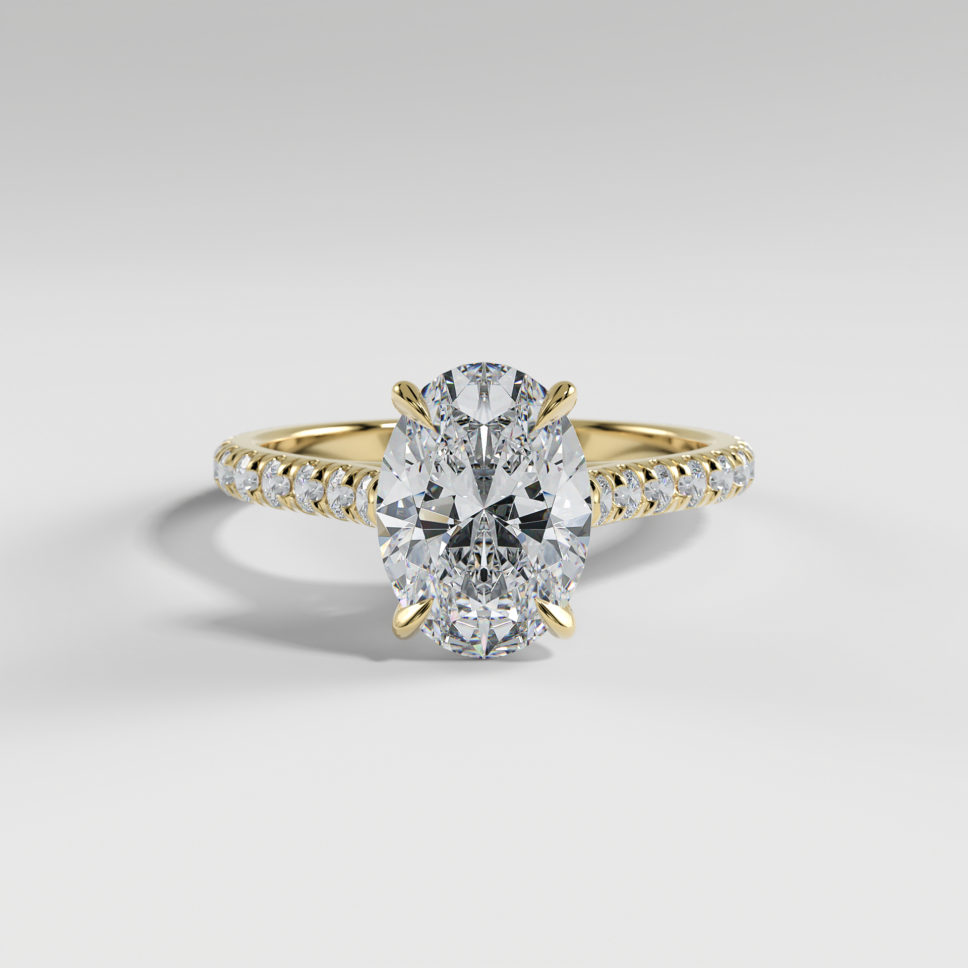 EVELYN - Oval Solitaire Engagement Ring with Pavé Cathedral Band