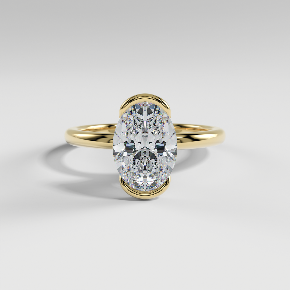 POPPY - Oval Solitaire Engagement Ring with Half Bezel Setting and Polished Band