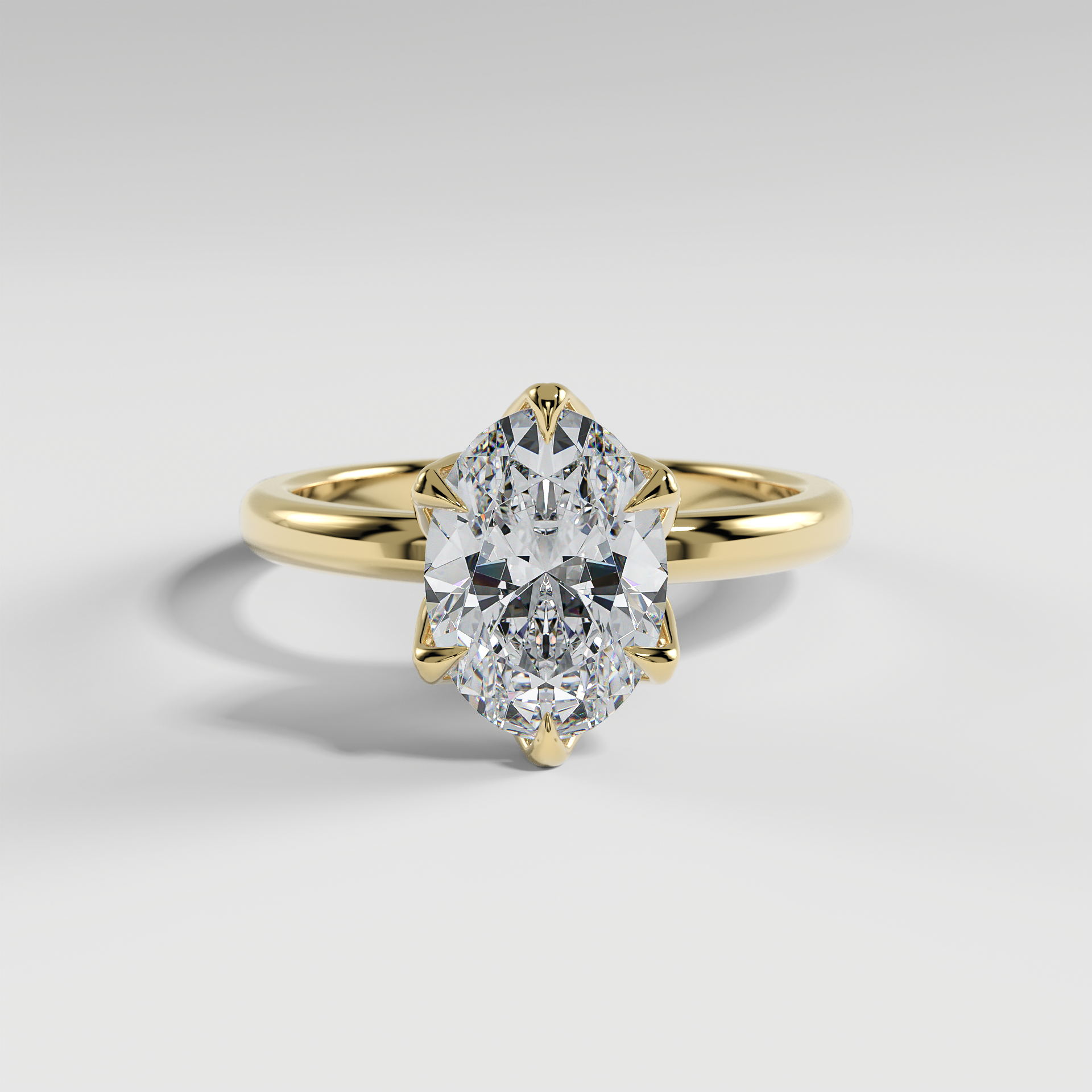 AUBREY - Oval Solitaire Engagement Ring with Polished Band and Lotus Basket