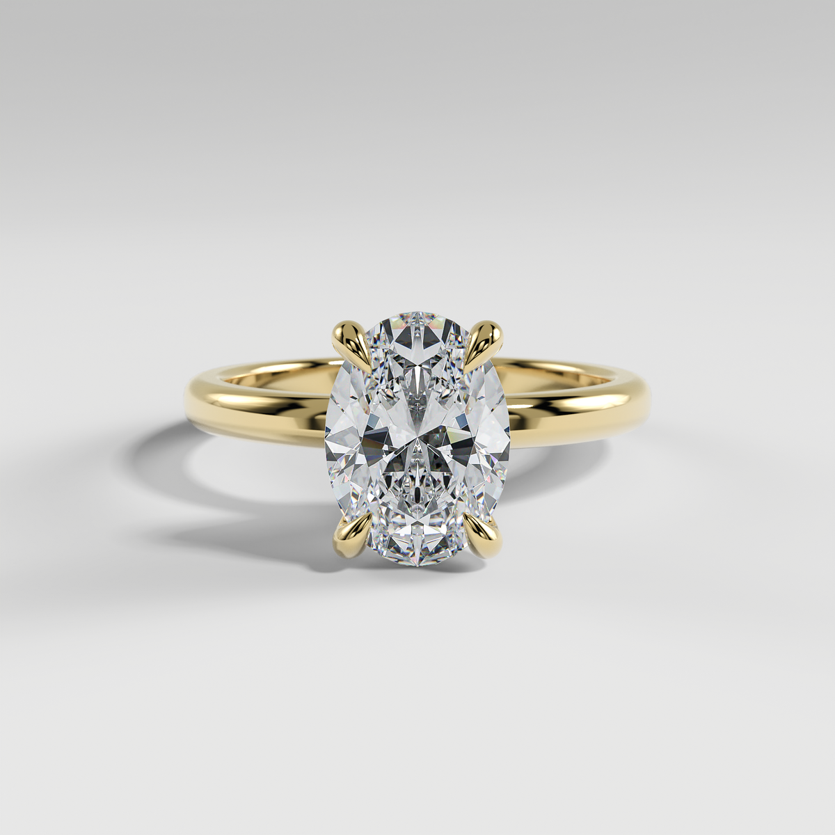 ARIANA - Oval Solitaire Engagement Ring with Polished Band and Open Basket Setting