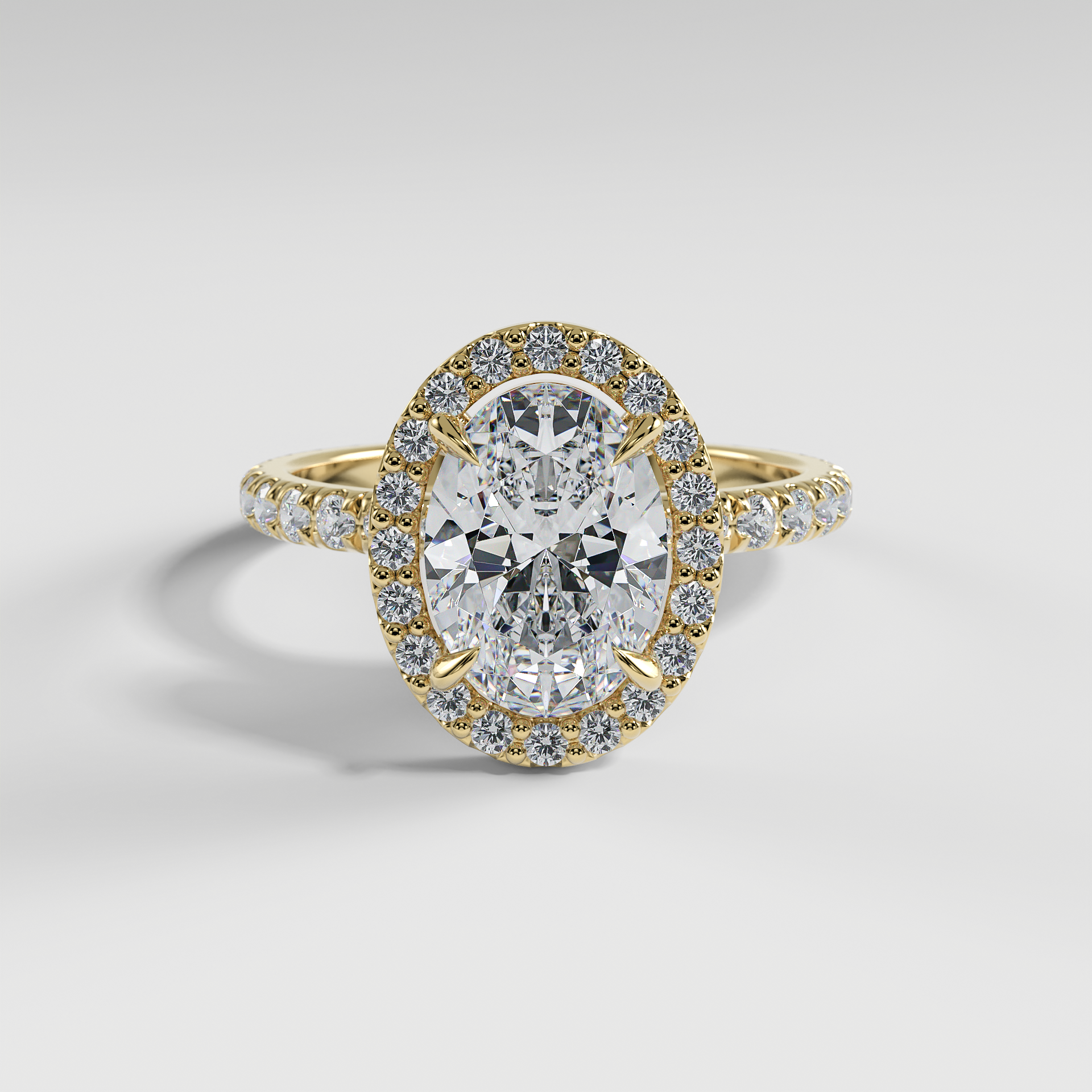 AVA - Oval Halo Engagement Ring with Pavé Diamond Band