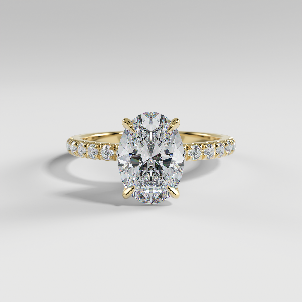 ISABELLA - Oval Solitaire Engagement Ring with Pavé Diamond Band