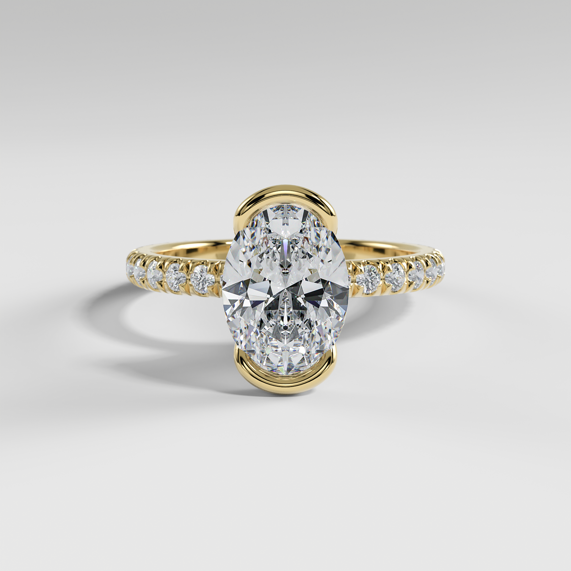 MAYA - Oval Solitaire Engagement Ring with Pavé and Half Bezel Setting
