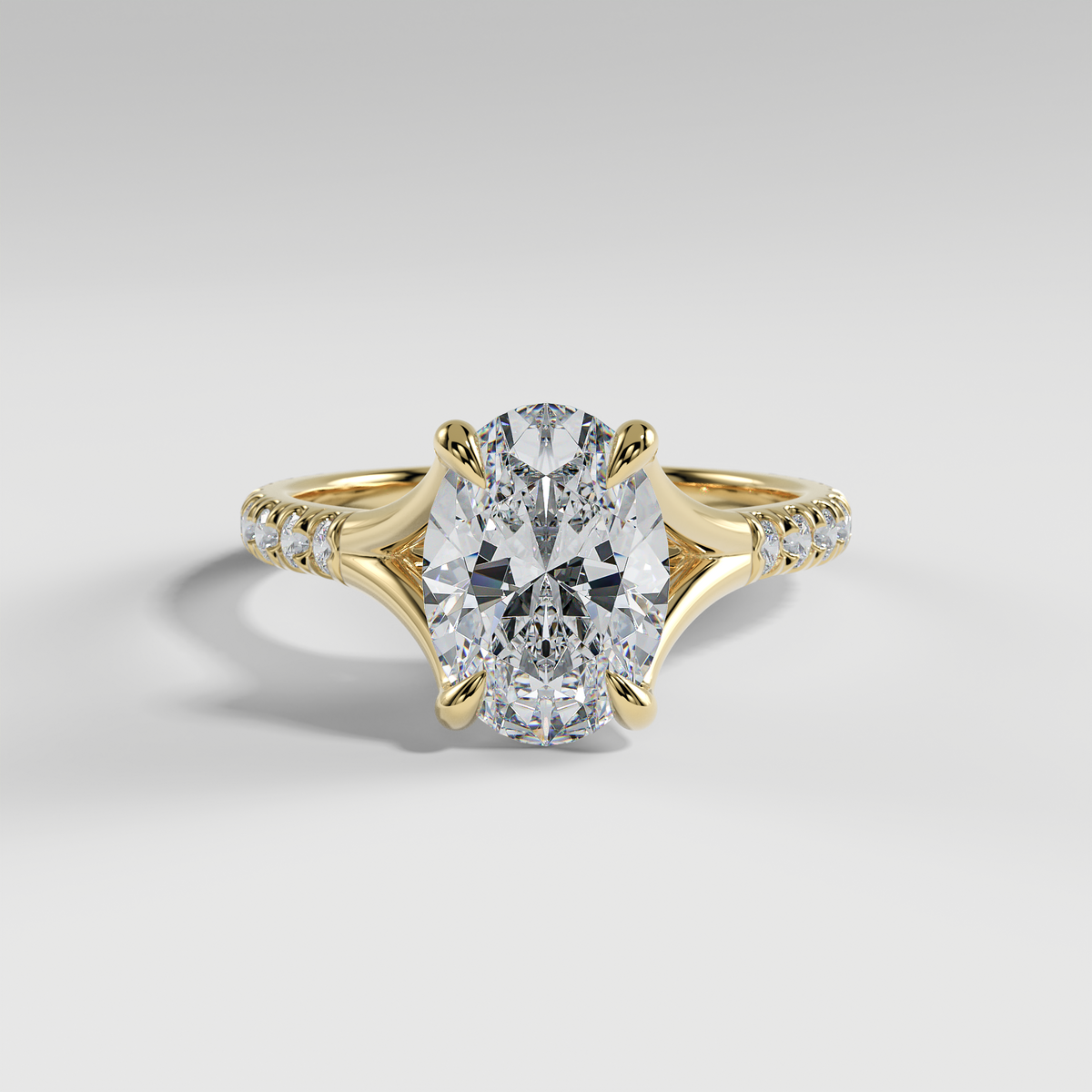 VICTORIA - Oval Solitaire Engagement Ring with Pavé Diamond Split Band