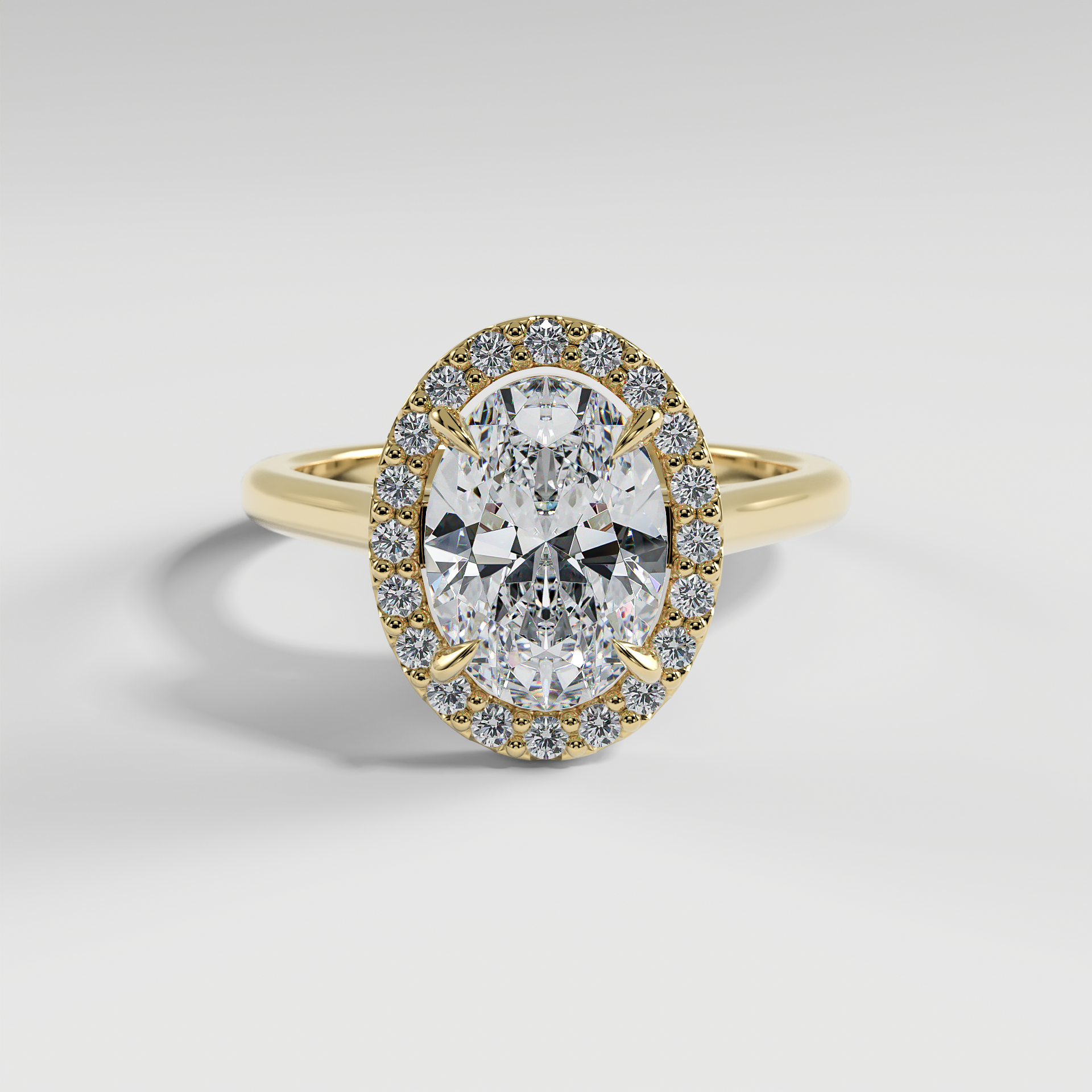 LULU - Oval Halo Engagement Ring with Polished Cathedral Band