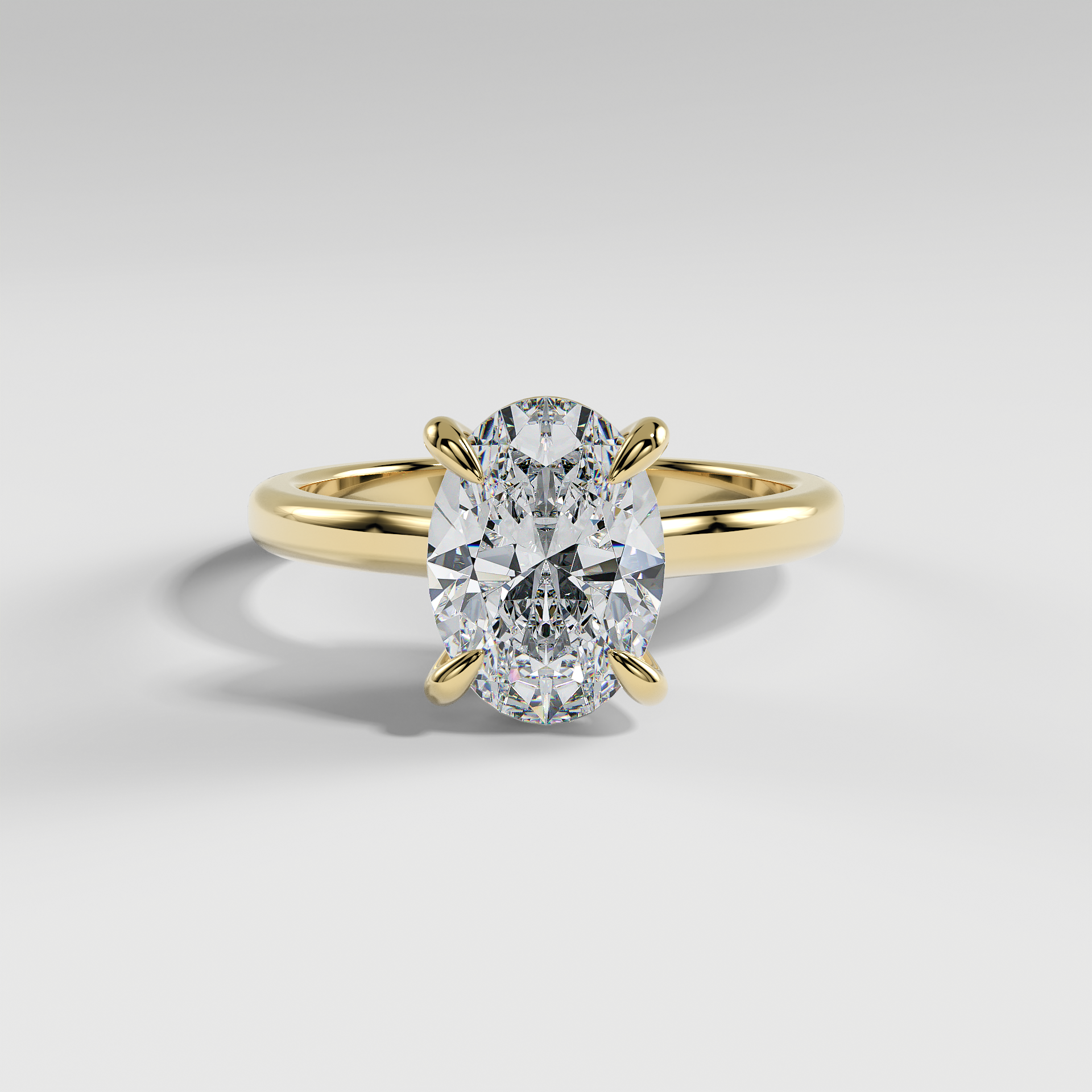 KAYLEE - Oval Solitaire Engagement Ring with Hidden Halo and Low-Set Donut Basket Polished Band
