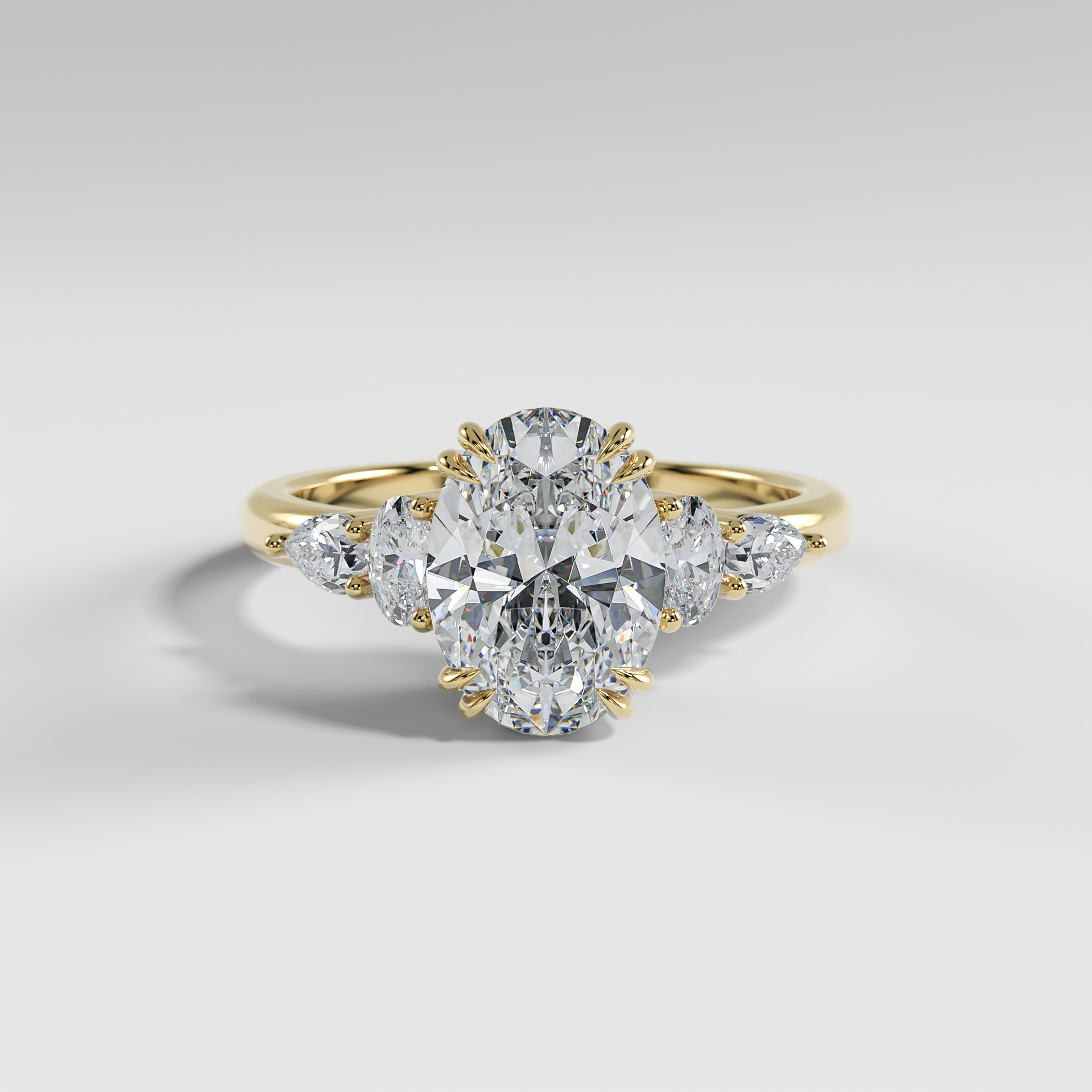 WILLOW - Oval Five-Stone Diamond Ring with Oval & Pear Side Stones and Polished Band