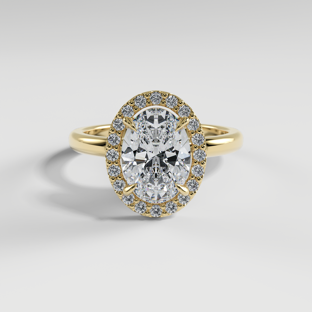 ELIANA - Oval Halo Engagement Ring with Polished Band