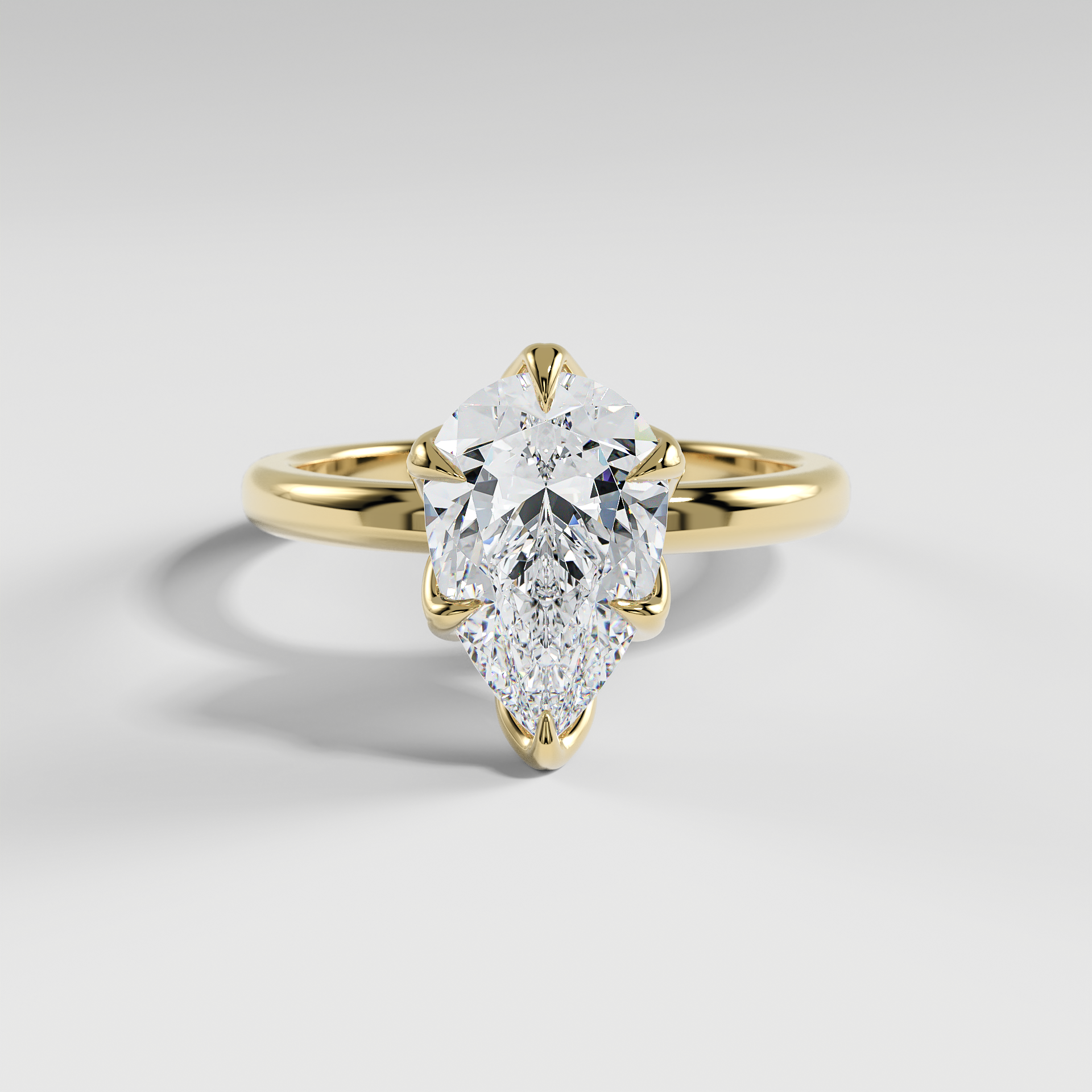 AUBREY - Pear Solitaire Engagement Ring with Polished Band and Lotus Basket