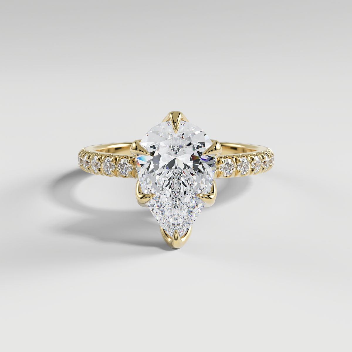 HAILEY - Pear Solitaire Engagement Ring with Pavé Diamond Band and Lotus Basket