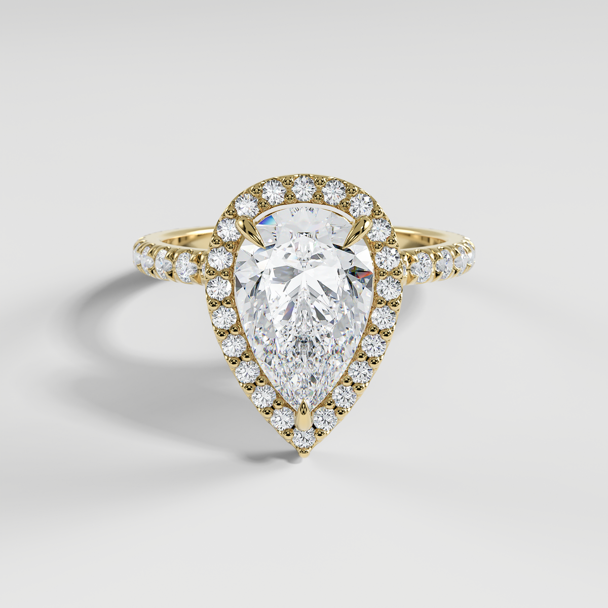 AVA - Pear Halo Engagement Ring with Pavé Diamond Band