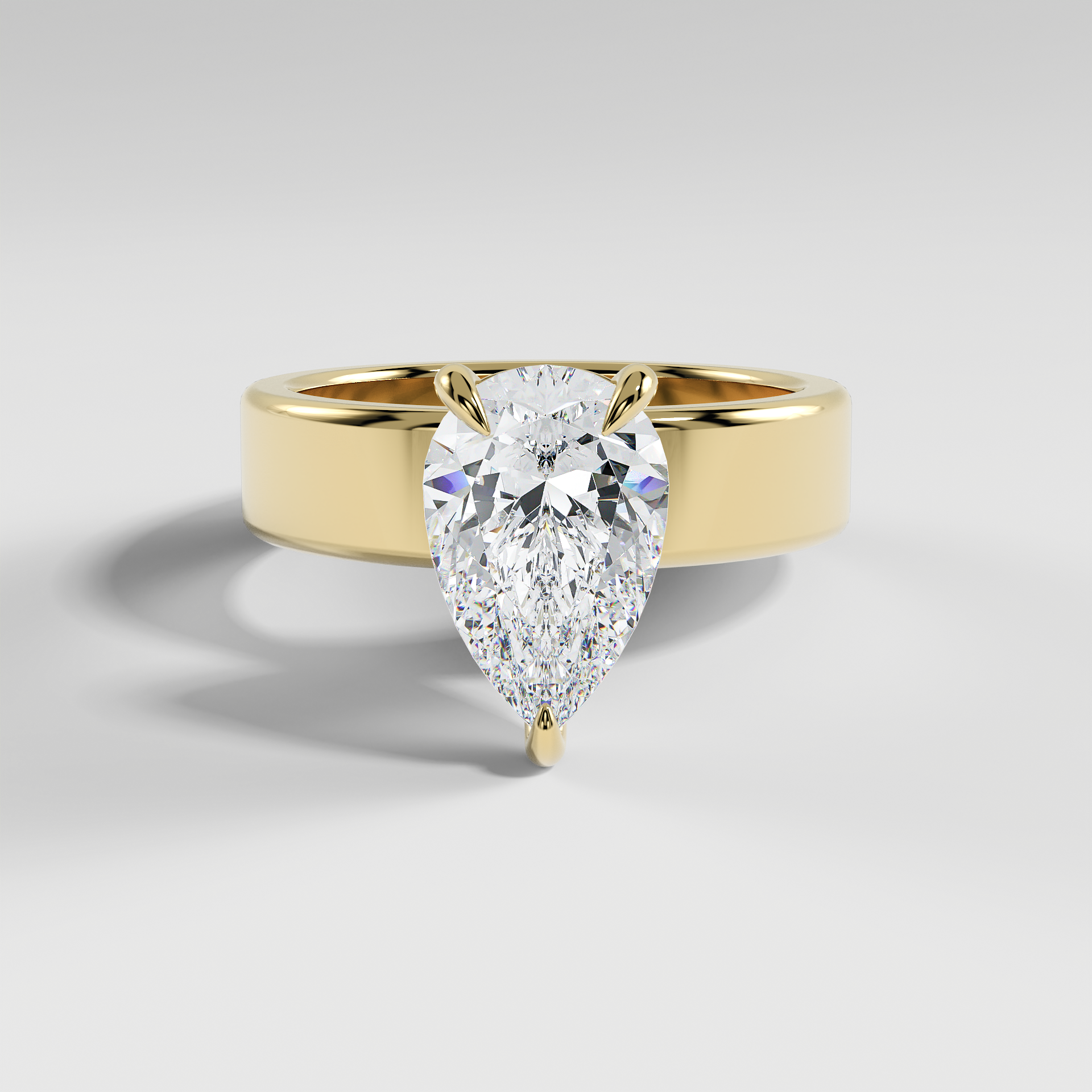STELLA - Pear 5mm Flat Solitaire Engagement Ring with Hidden Halo and Polished Band