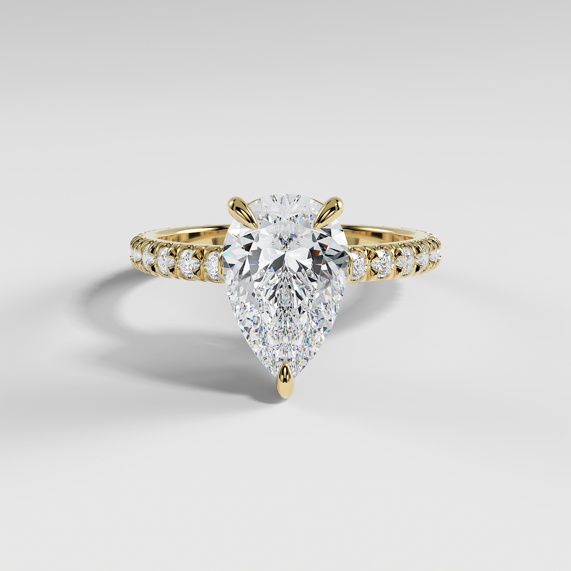 ELIZABETH - Pear Solitaire Engagement Ring with Pavé Diamond Hidden Halo and Low-Set Donut Basket