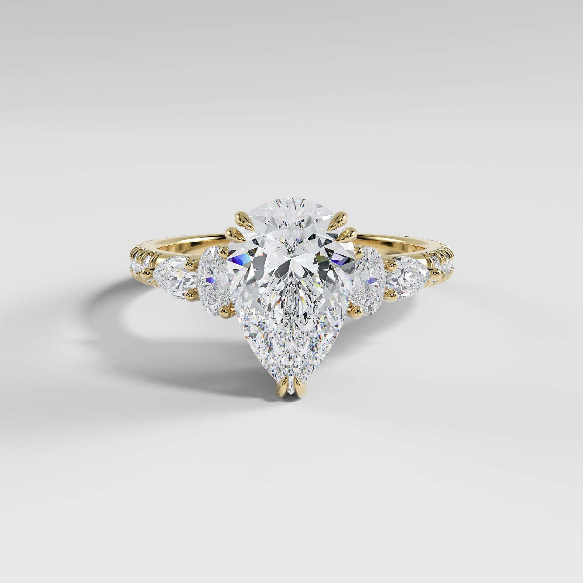 ELEANOR - Pear Five-Stone Diamond Ring with Oval & Pear Side Stones and Pavé Band