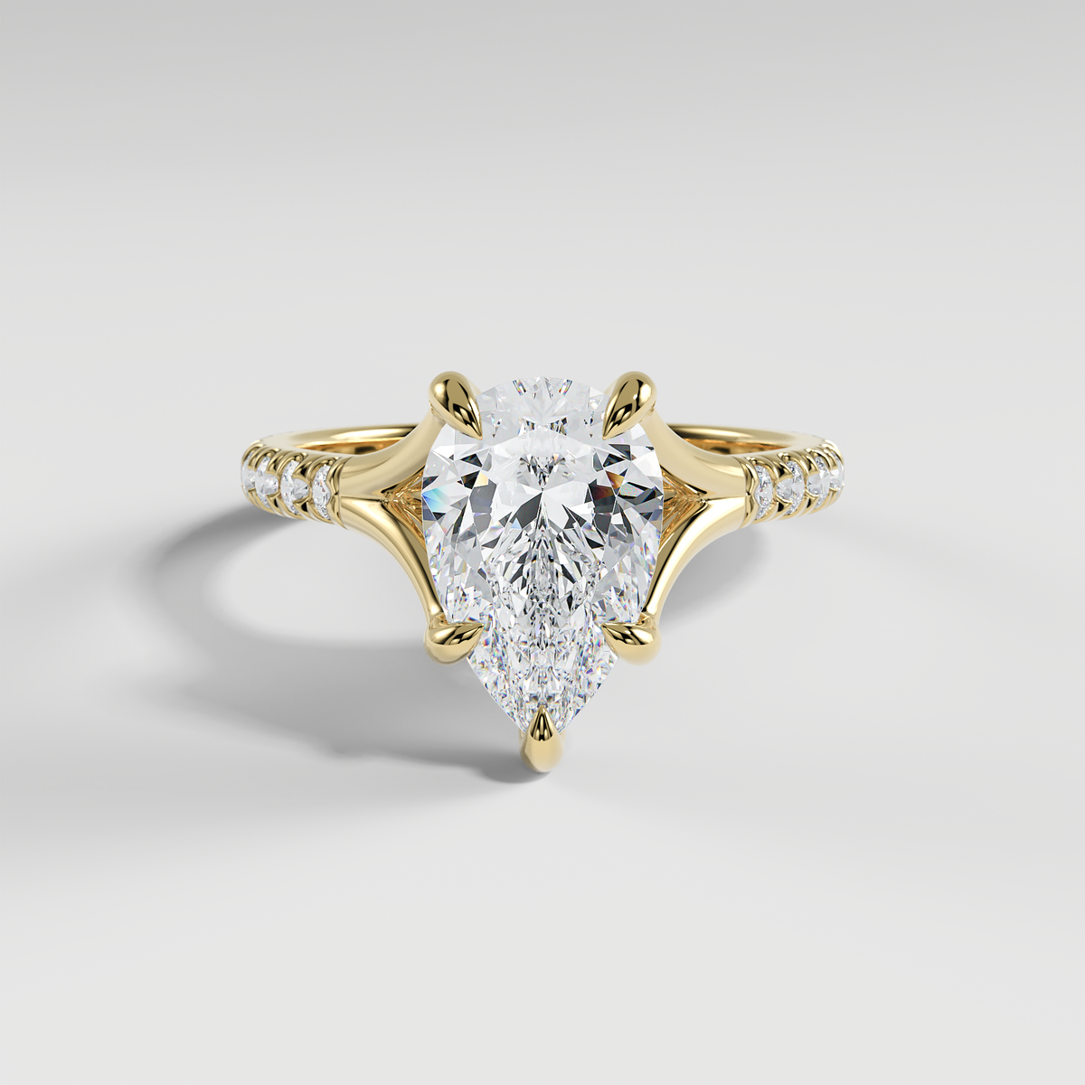 VICTORIA - Pear Solitaire Engagement Ring with Pavé Diamond Split Band