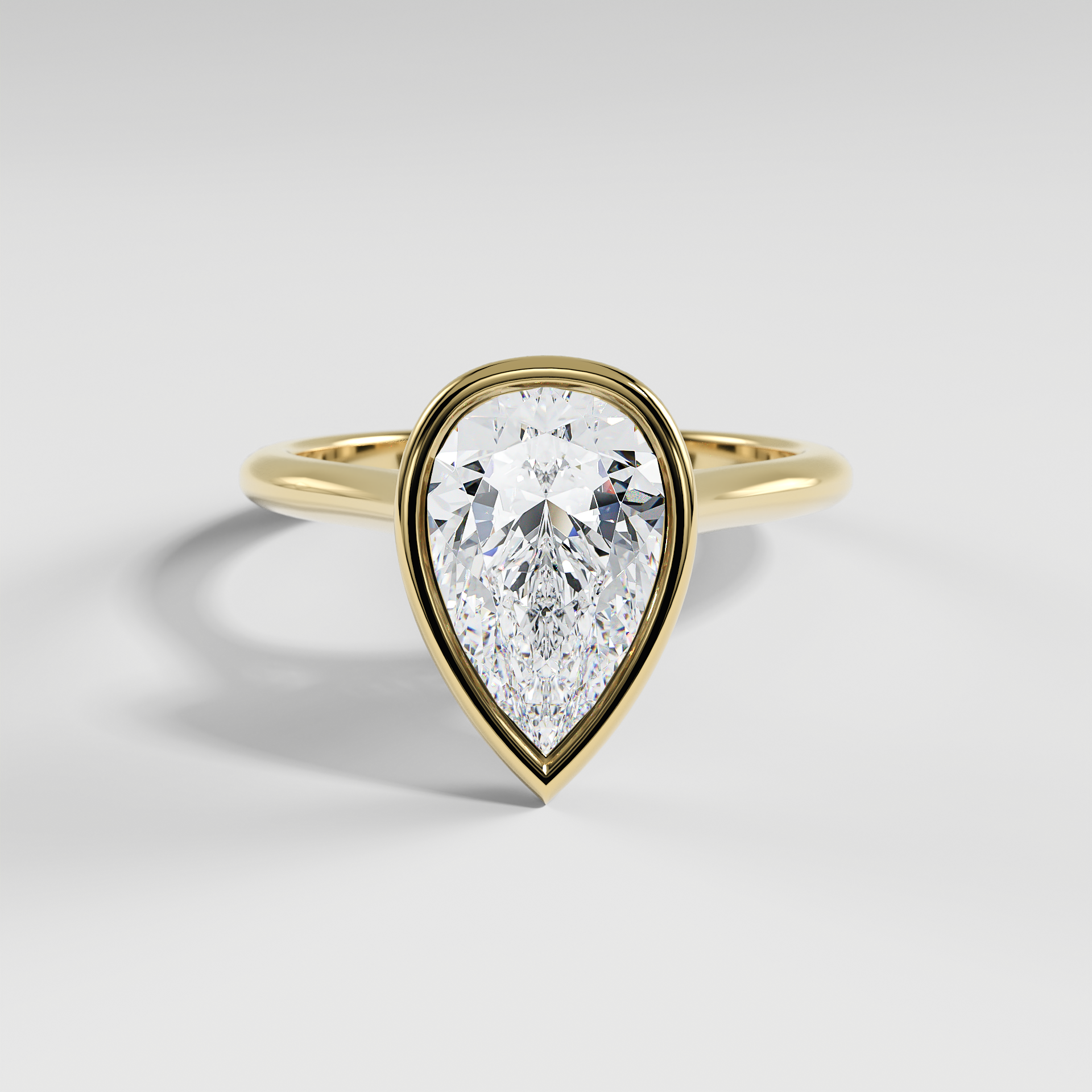 SCARLETT - Pear Solitaire Engagement Ring with Full Bezel Setting and Polished Cathedral Band