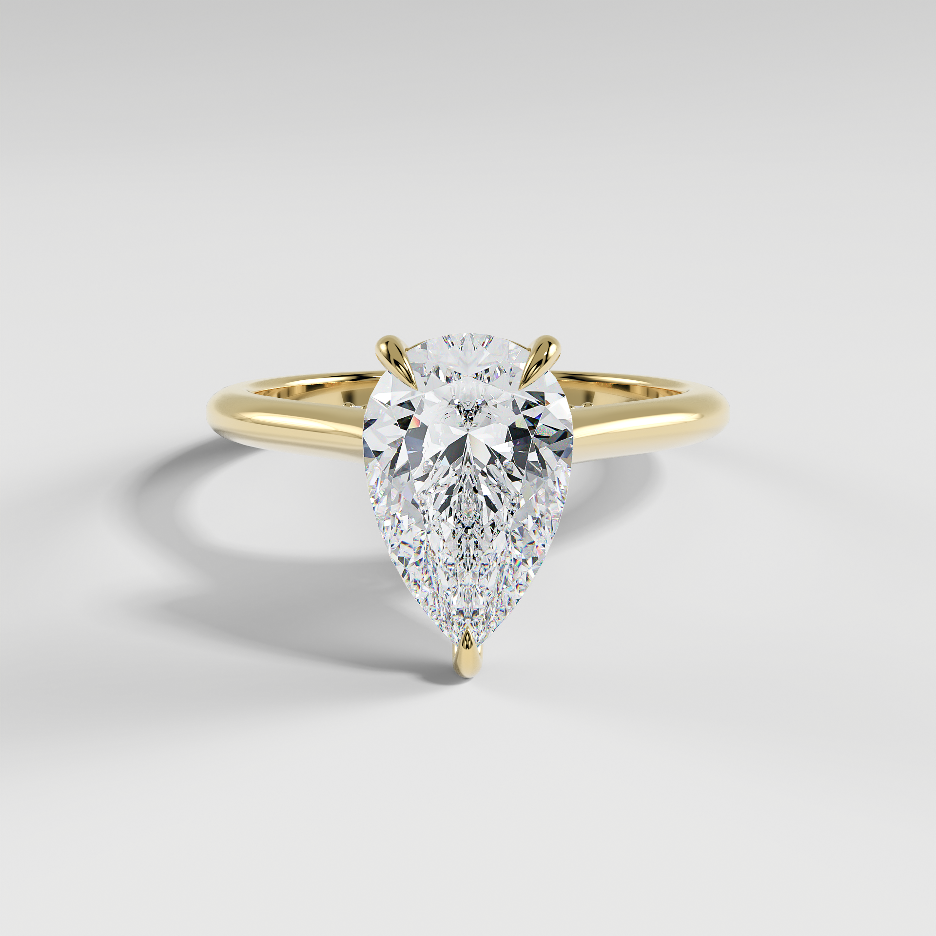 BILLIE - Pear Solitaire Engagement Ring with Hidden Halo, Polished Cathedral Band, and Pavé Bridge