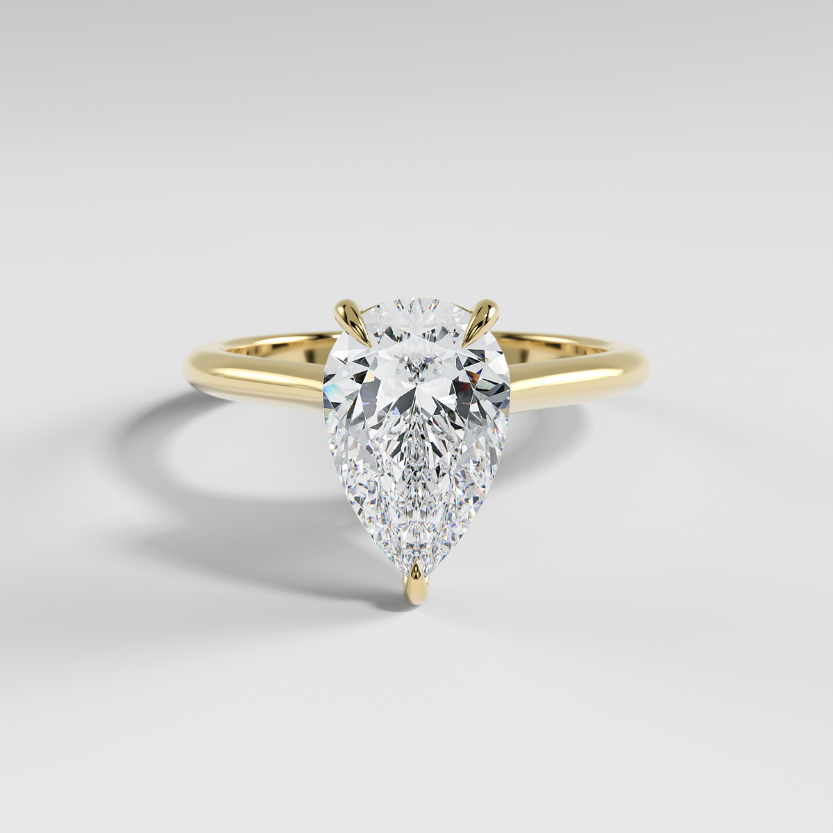 EMMA - Pear Solitaire Engagement Ring with Hidden Halo and Polished Cathedral Band