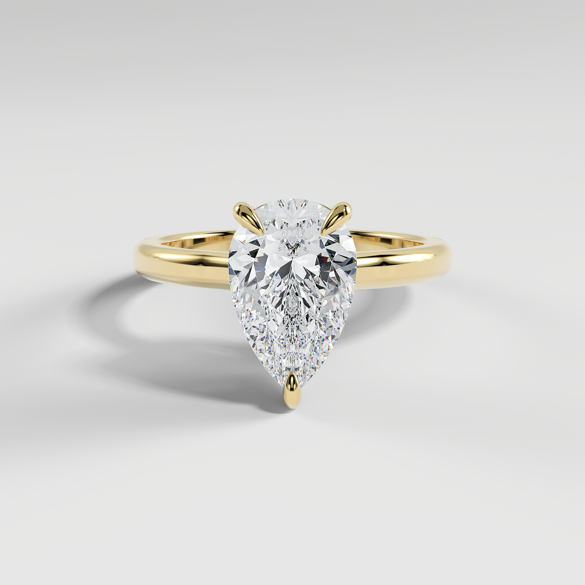 KAYLEE - Pear Solitaire Engagement Ring with Hidden Halo and Low-Set Donut Basket Polished Band