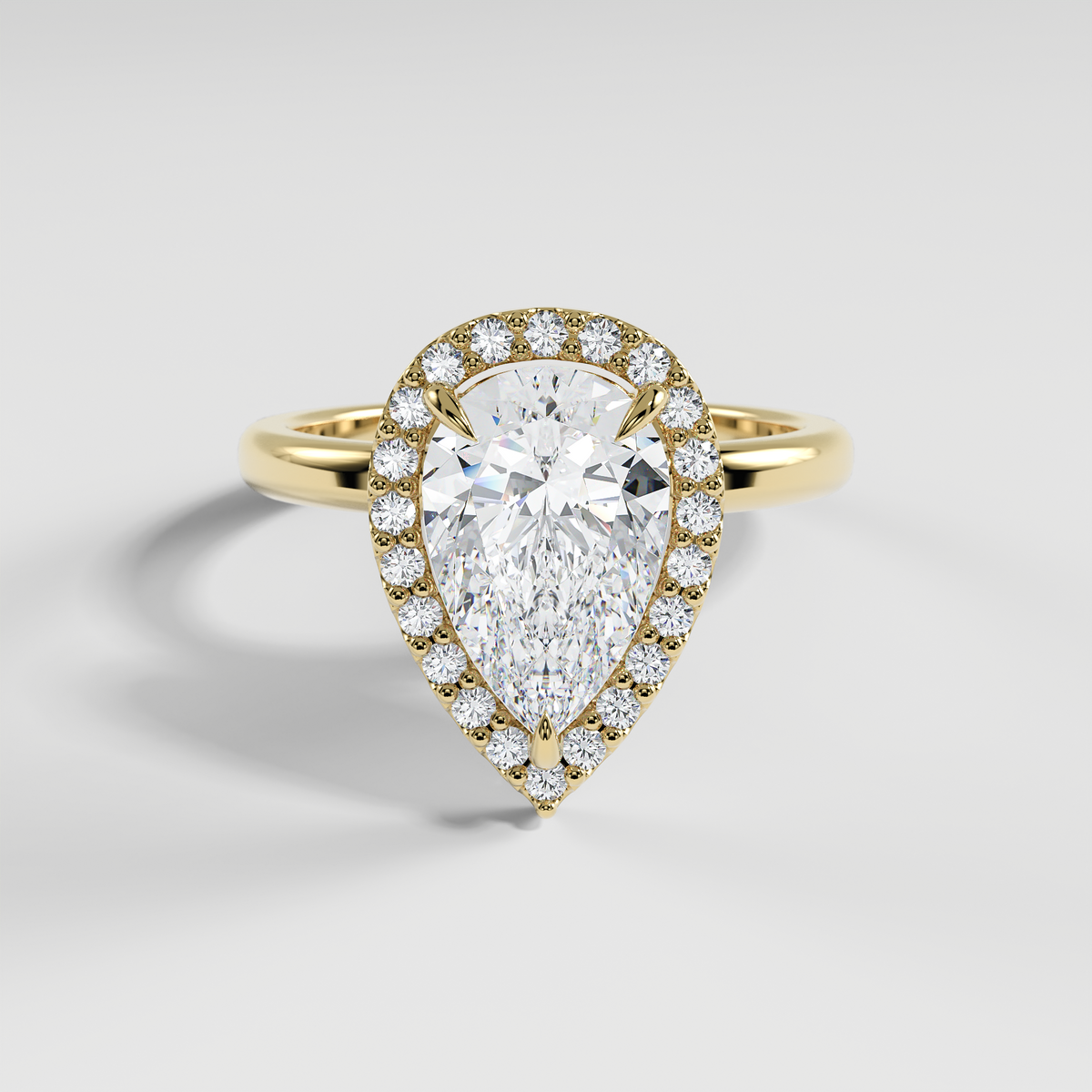 ELIANA - Pear Halo Engagement Ring with Polished Band