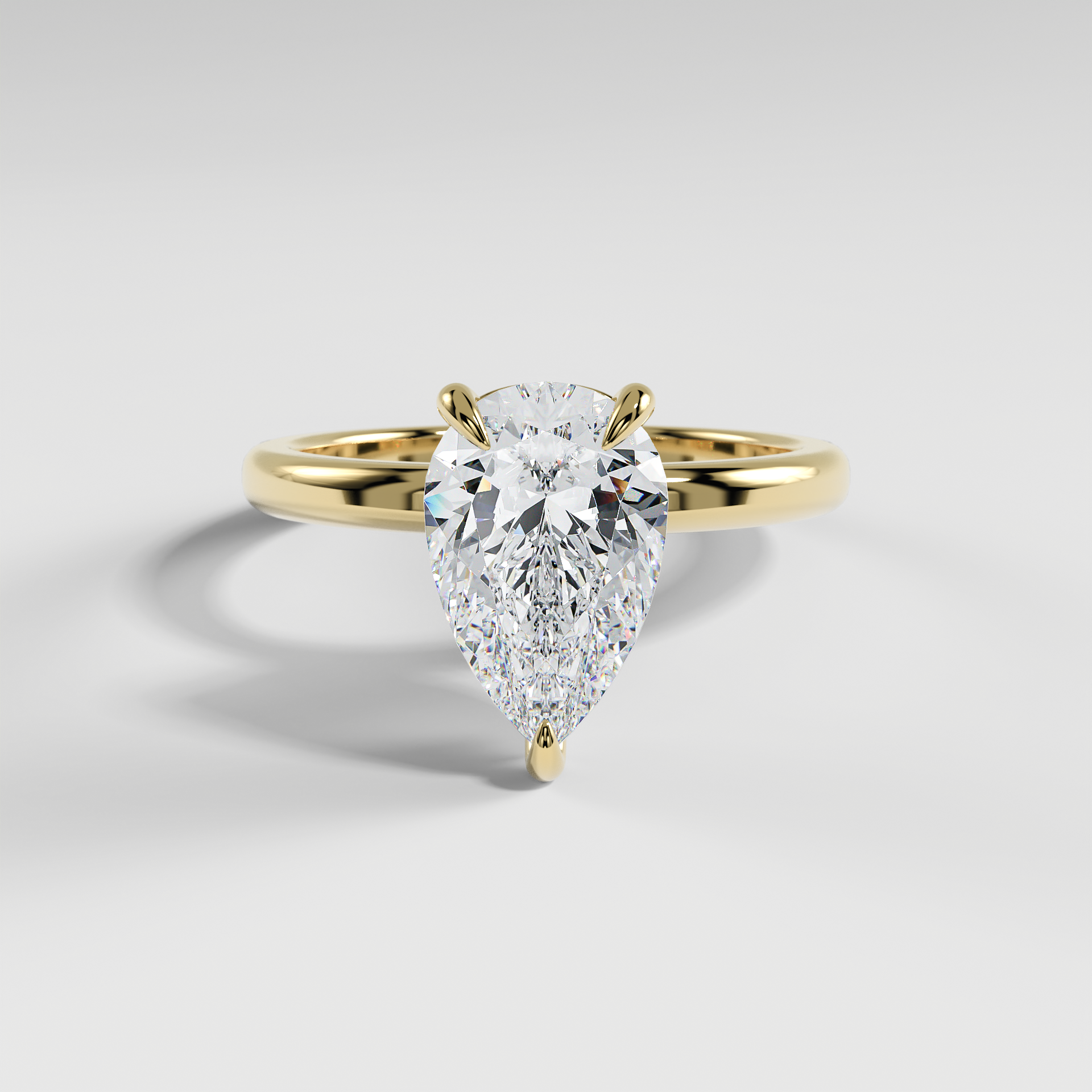 LAURA - Pear Solitaire Engagement Ring with Choker-Style Hidden Halo and Polished Band