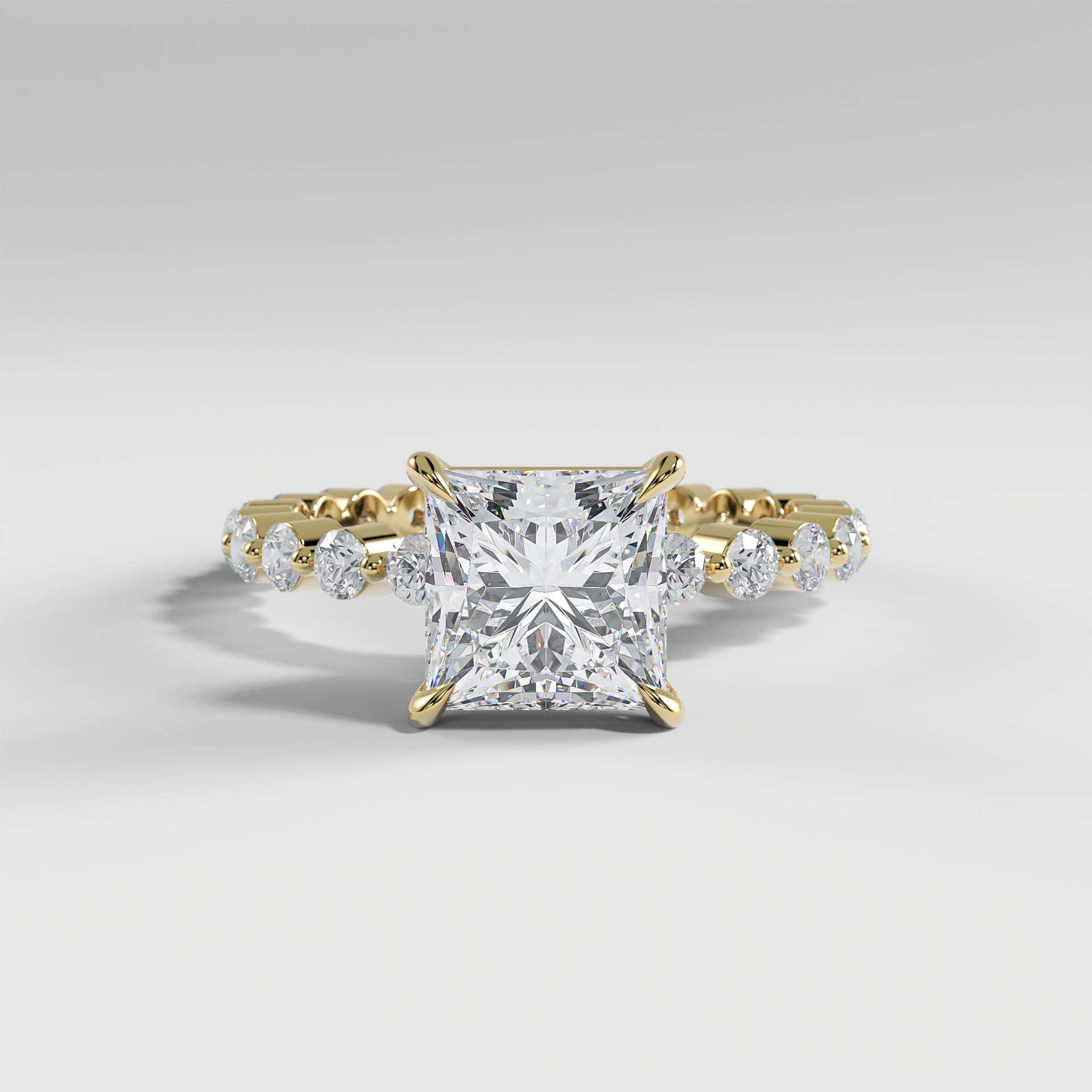 NAOMI - Princess Solitaire Engagement Ring with Hidden Halo and 2.2mm Round Accent Diamonds