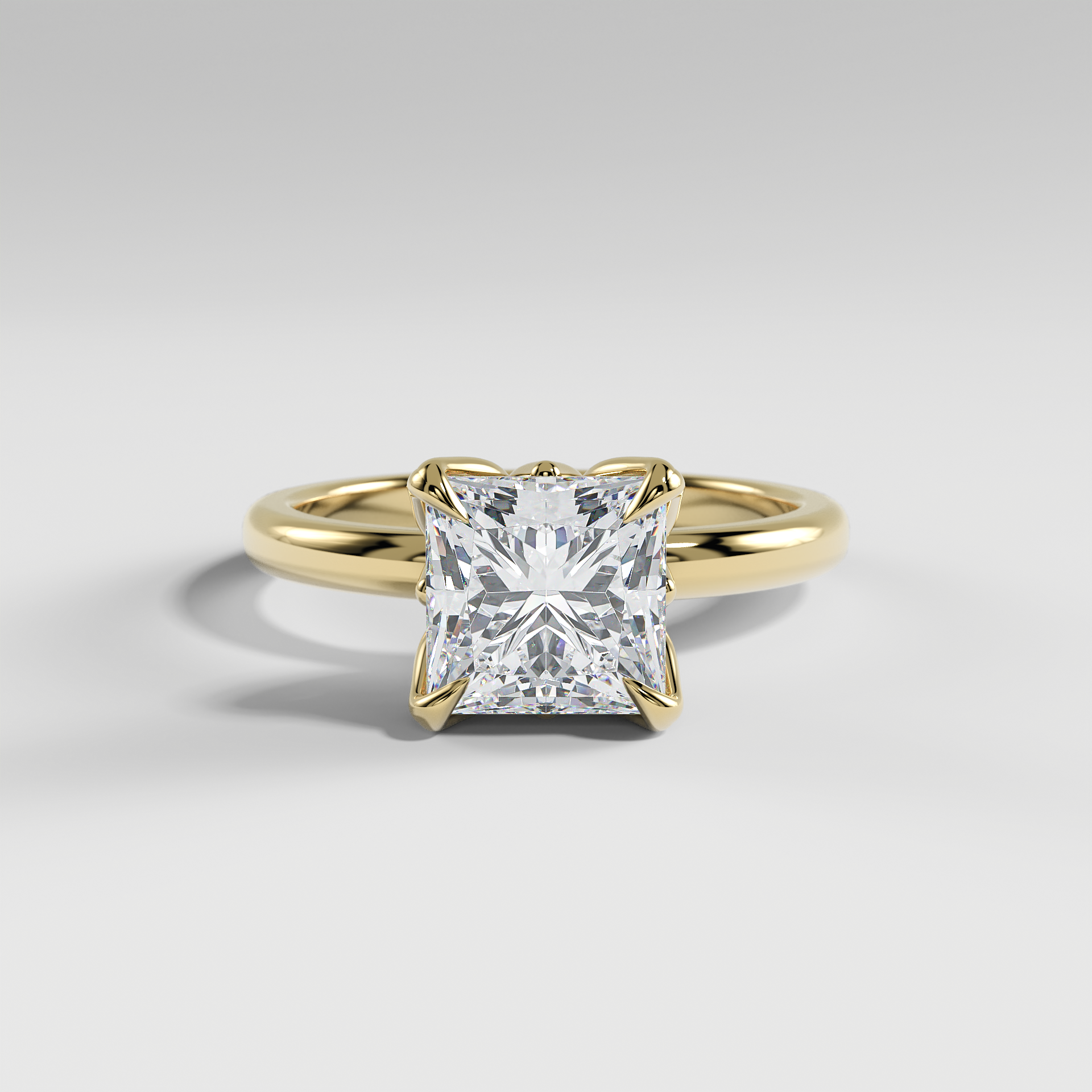 AUBREY - Princess Solitaire Engagement Ring with Polished Band and Lotus Basket