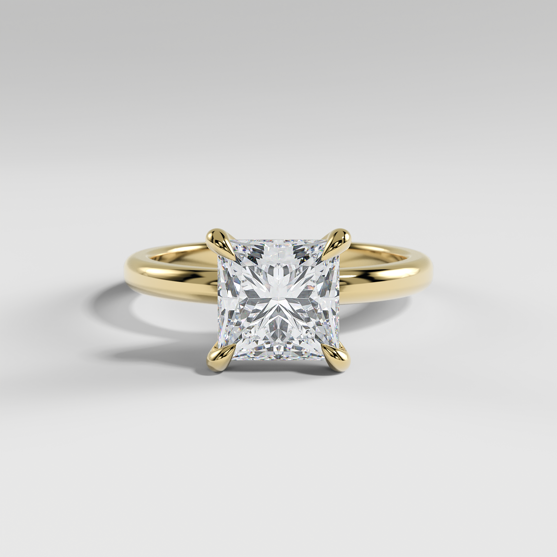 ARIANA - Princess Solitaire Engagement Ring with Polished Band and Open Basket Setting