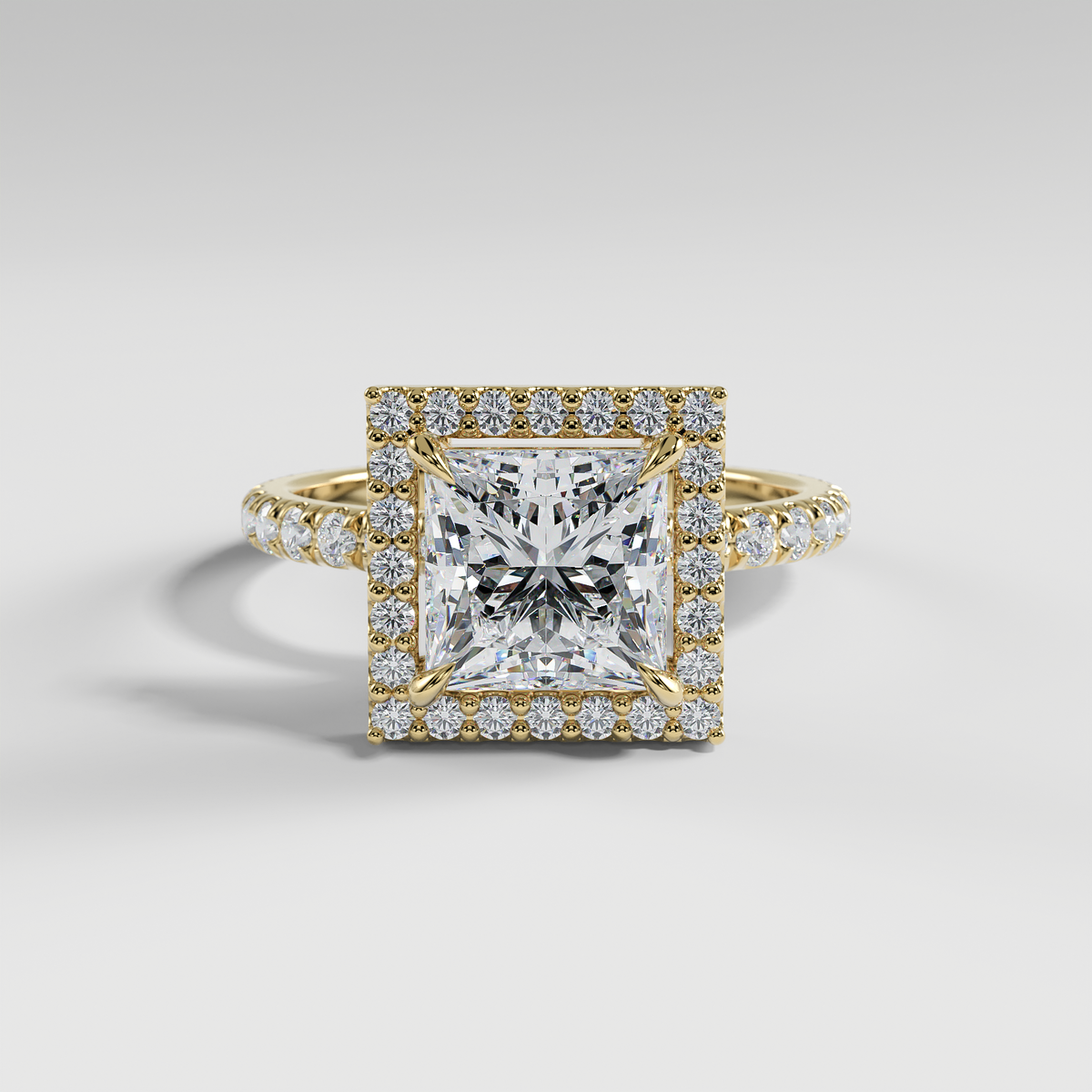 AVA - Princess Halo Engagement Ring with Pavé Diamond Band