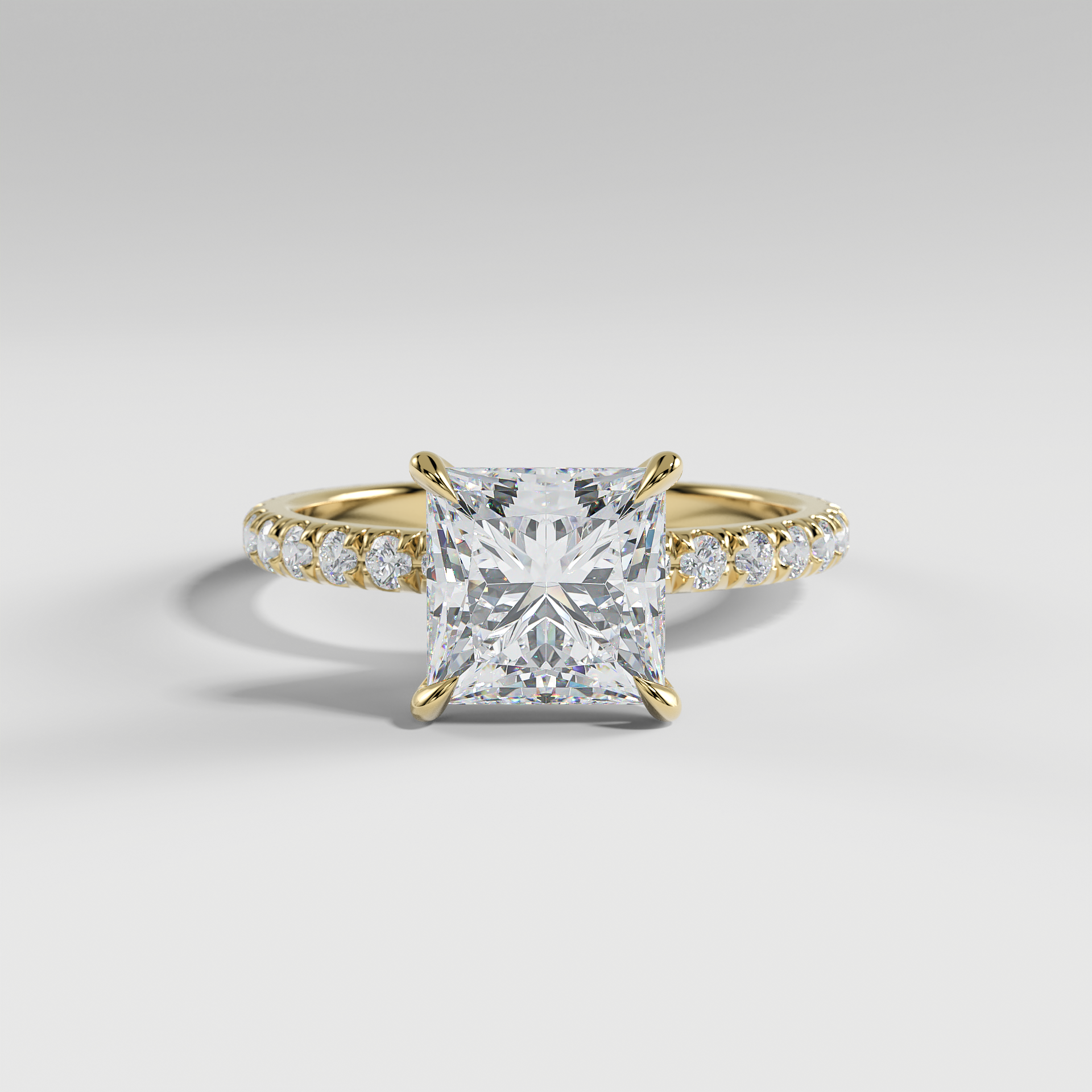 ISABELLA - Princess Solitaire Engagement Ring with Pavé Diamond Band