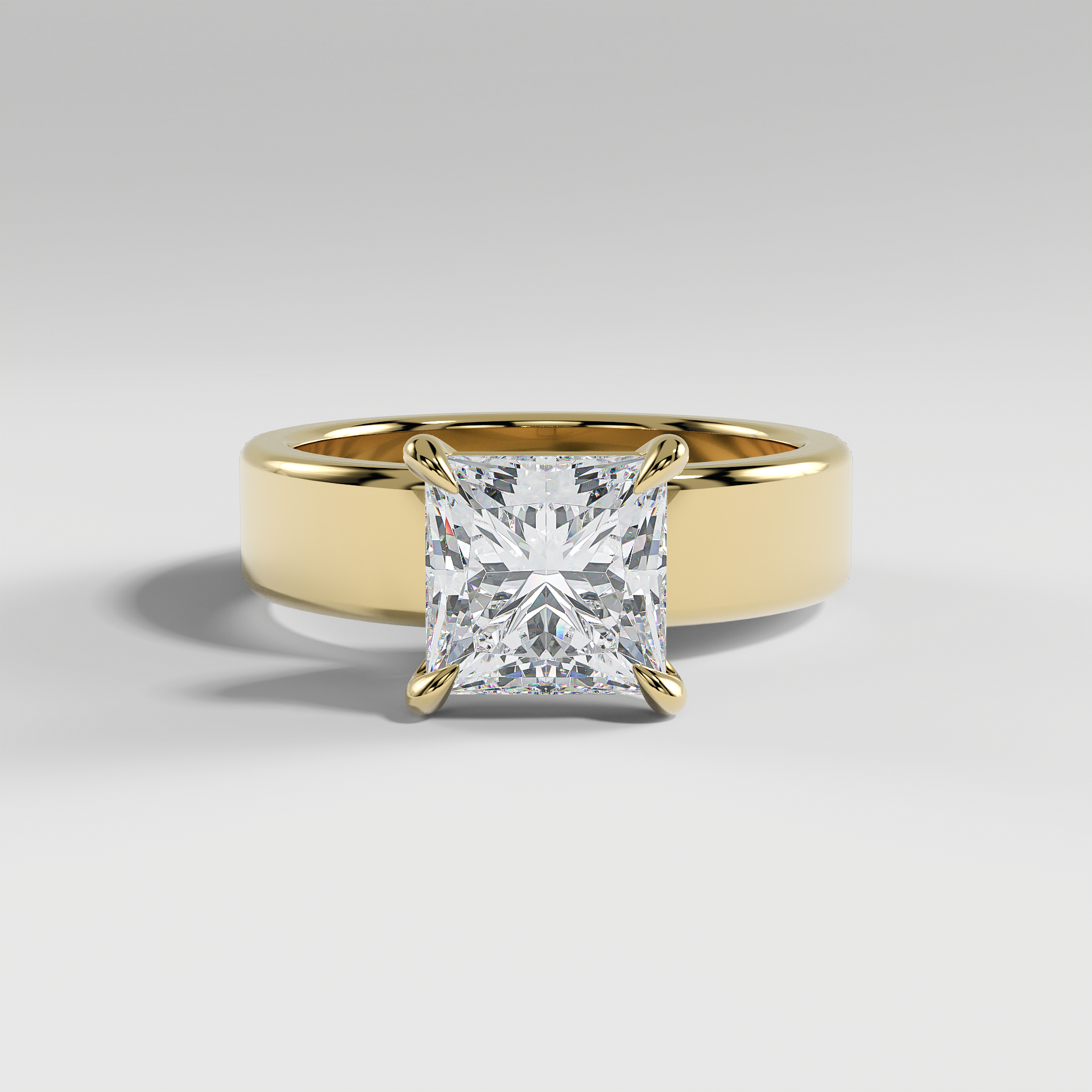 STELLA - Princess 5mm Flat Solitaire Engagement Ring with Hidden Halo and Polished Band