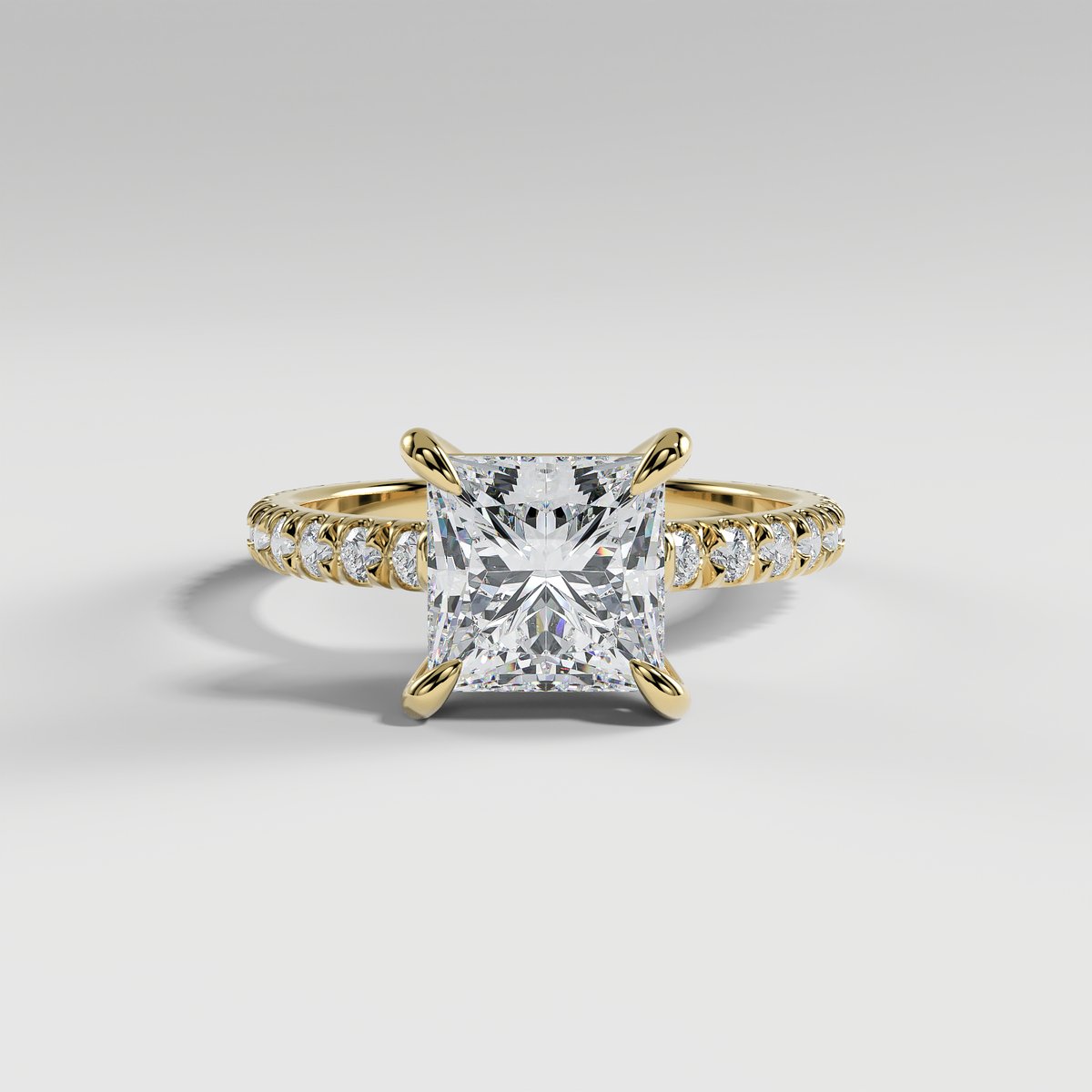 ELIZABETH - Princess Solitaire Engagement Ring with Pavé Diamond Hidden Halo and Low-Set Donut Basket