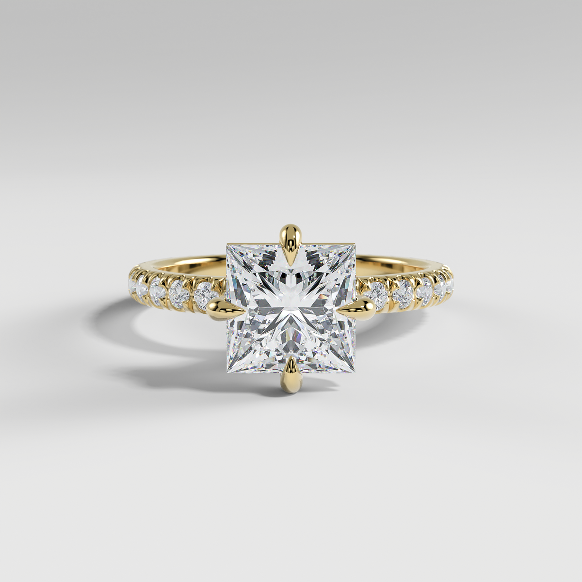 ANNA - Princess North–South Solitaire Engagement Ring with Pavé Diamond