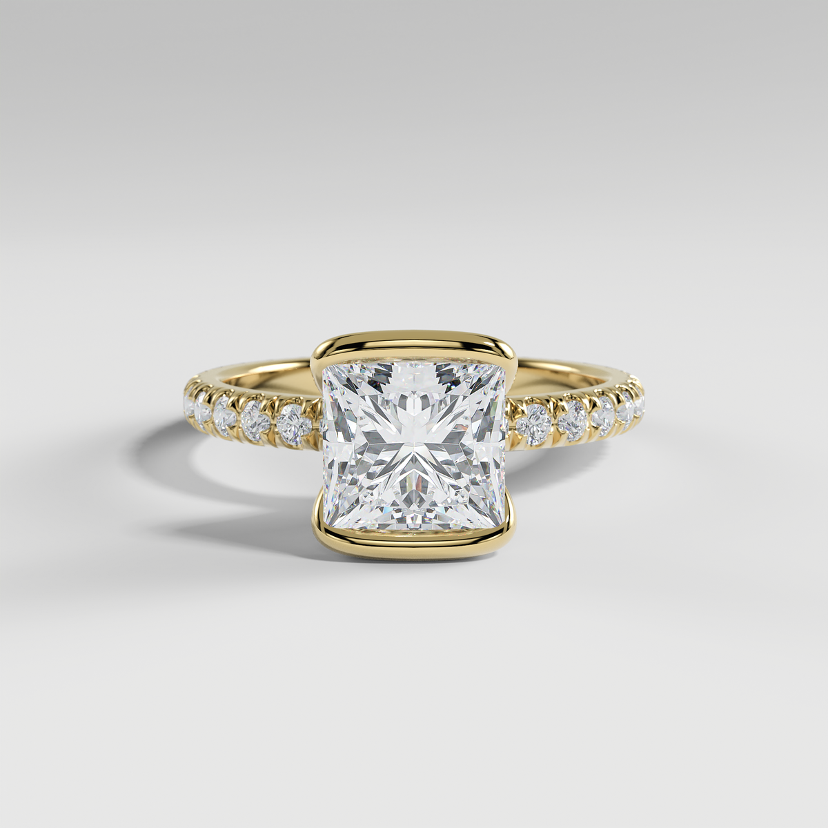 MAYA - Princess Solitaire Engagement Ring with Pavé and Half Bezel Setting
