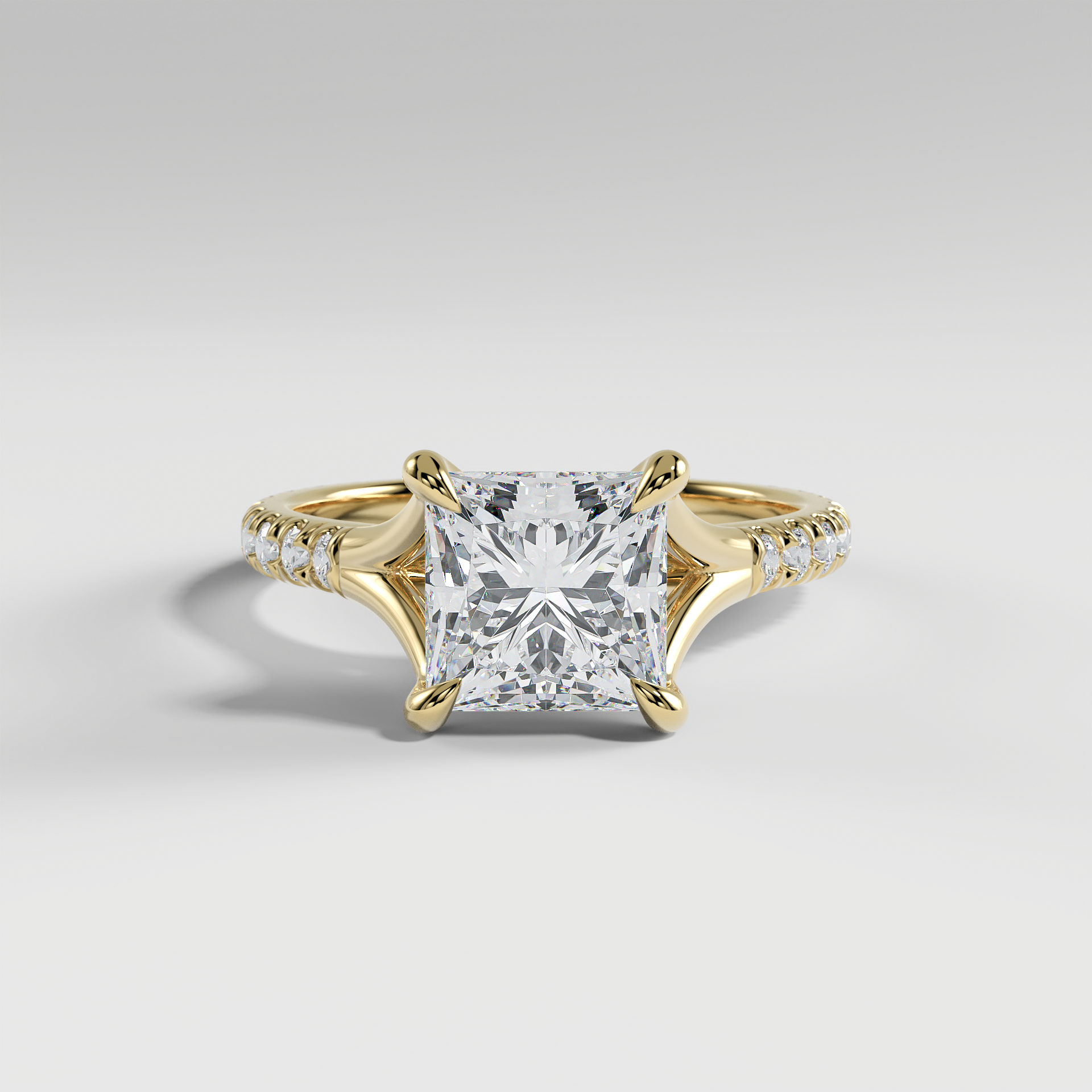 VICTORIA - Princess Solitaire Engagement Ring with Pavé Diamond Split Band