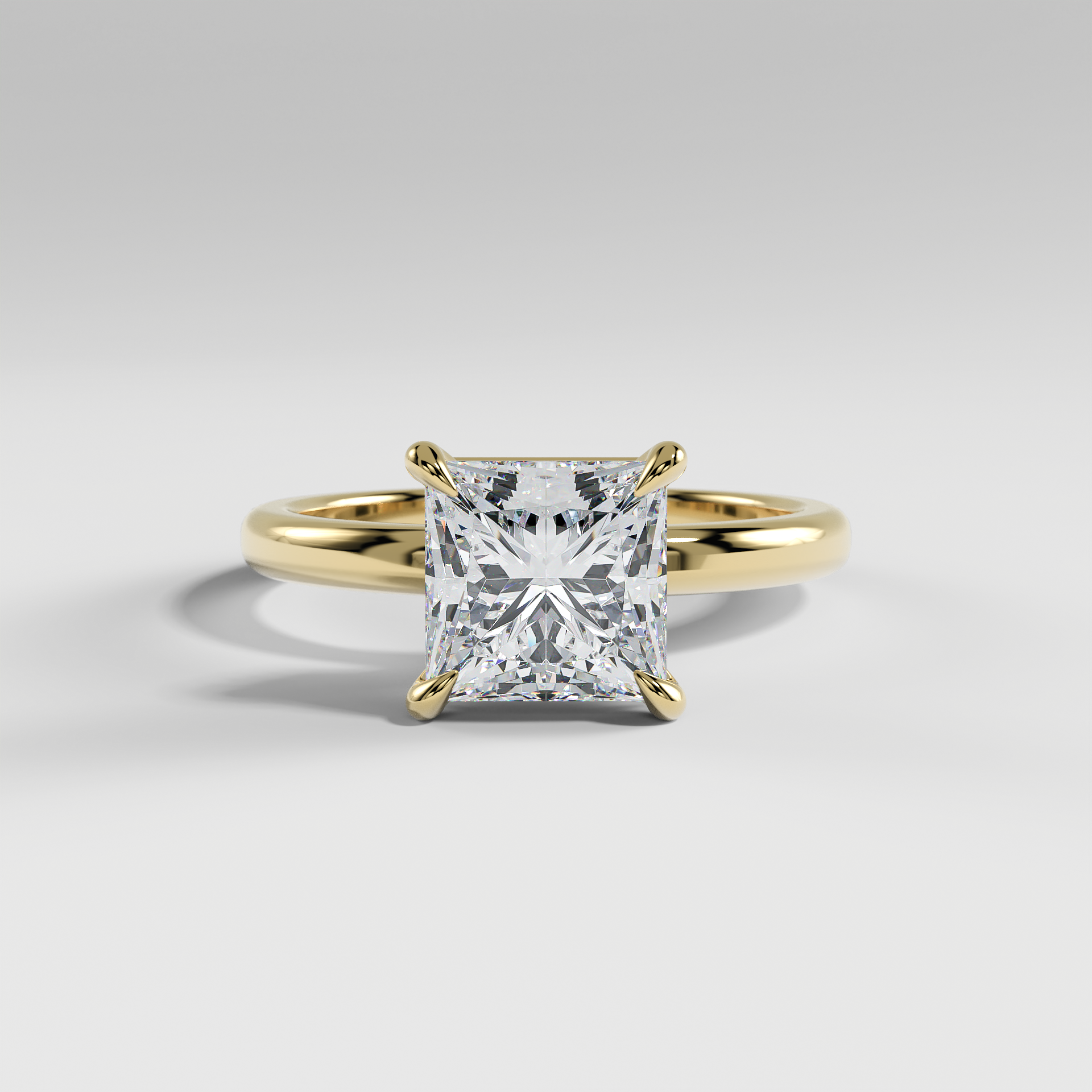 LAURA - Princess Solitaire Engagement Ring with Choker-Style Hidden Halo and Polished Band