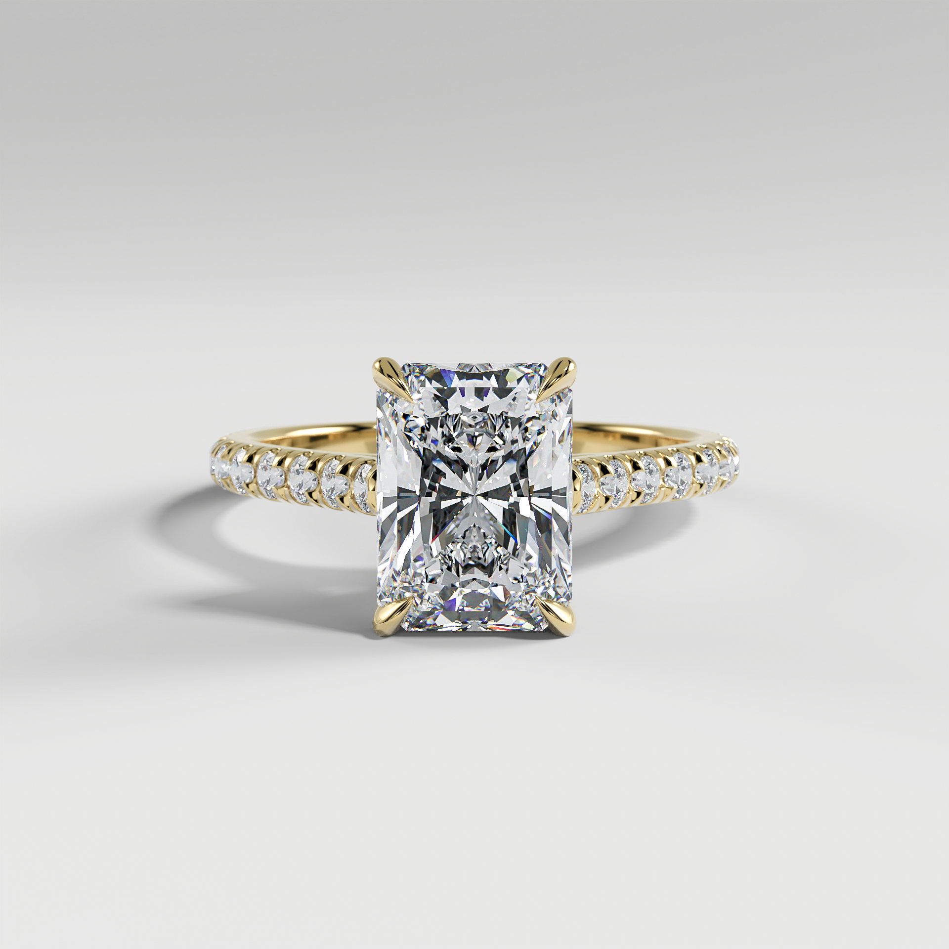 EVELYN - Radiant Solitaire Engagement Ring with Pavé Cathedral Band