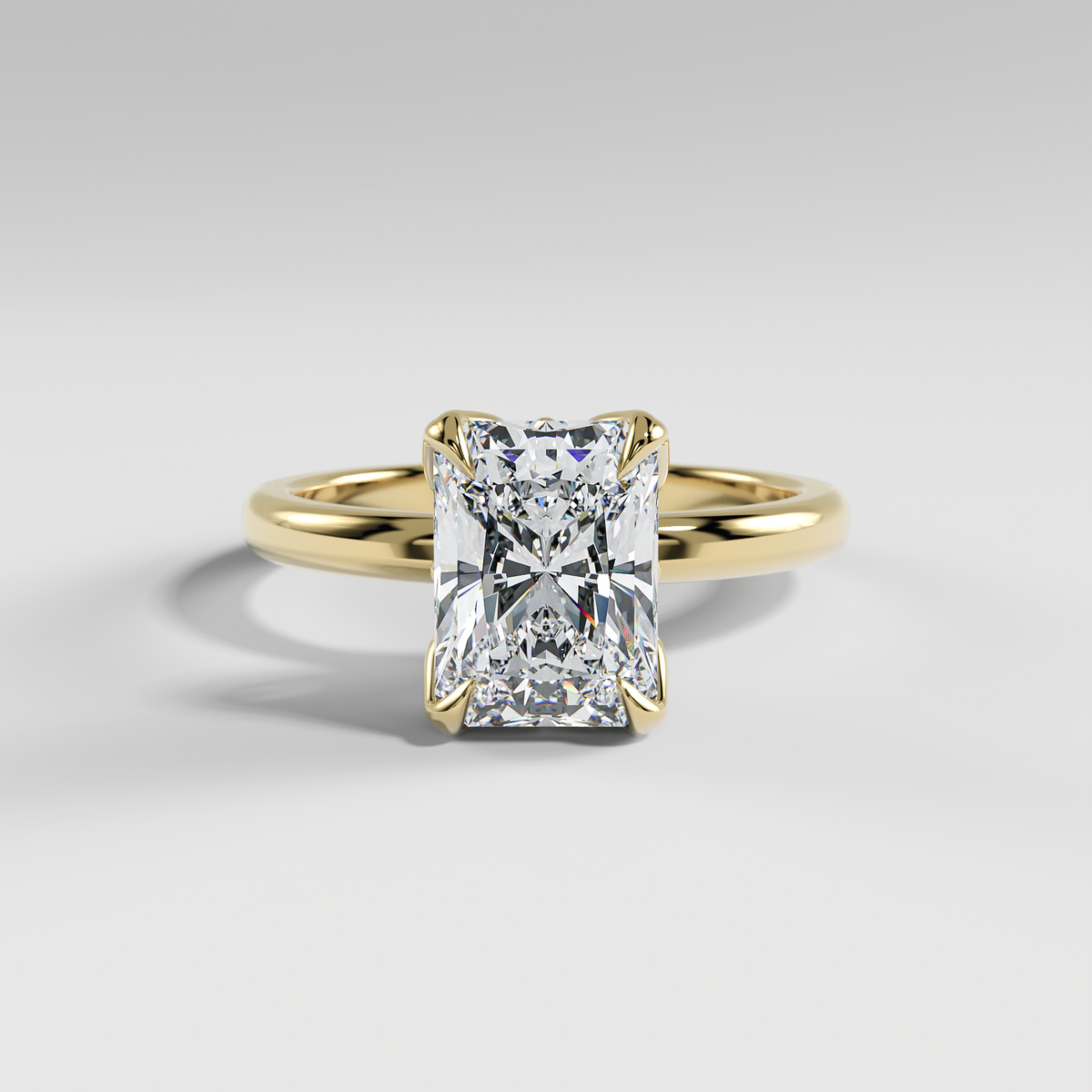 AUBREY - Radiant Solitaire Engagement Ring with Polished Band and Lotus Basket
