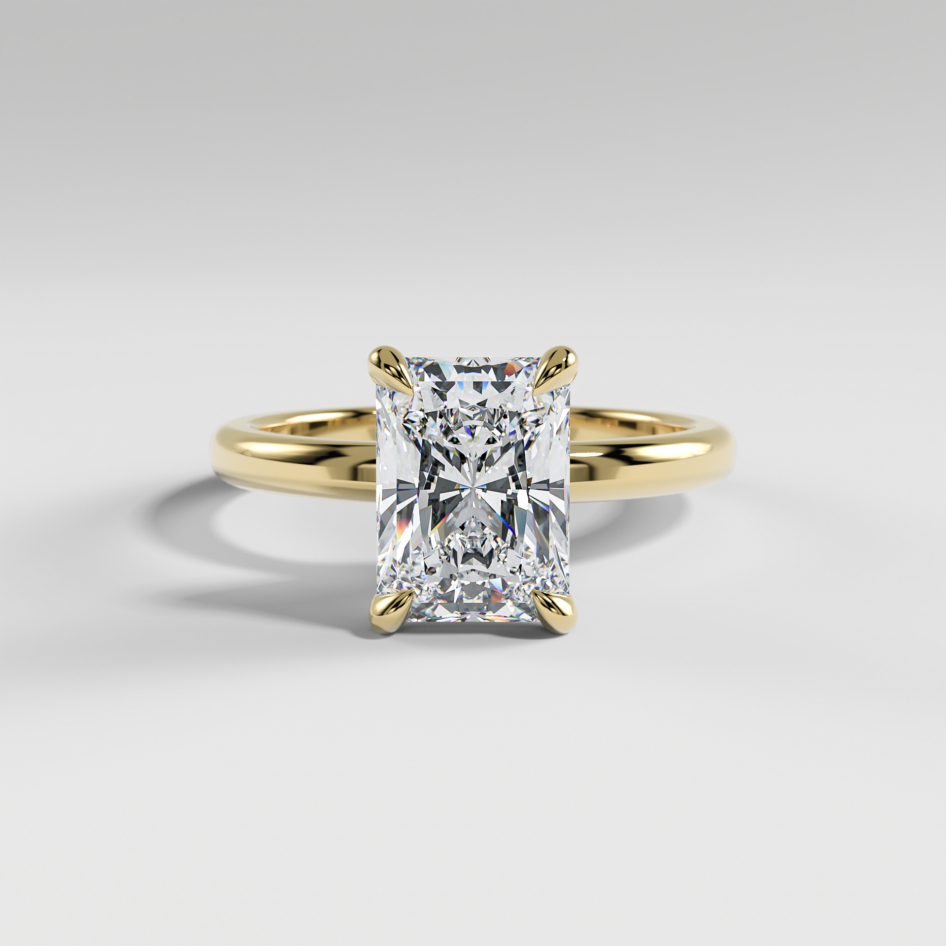 ARIANA - Radiant Solitaire Engagement Ring with Polished Band and Open Basket Setting